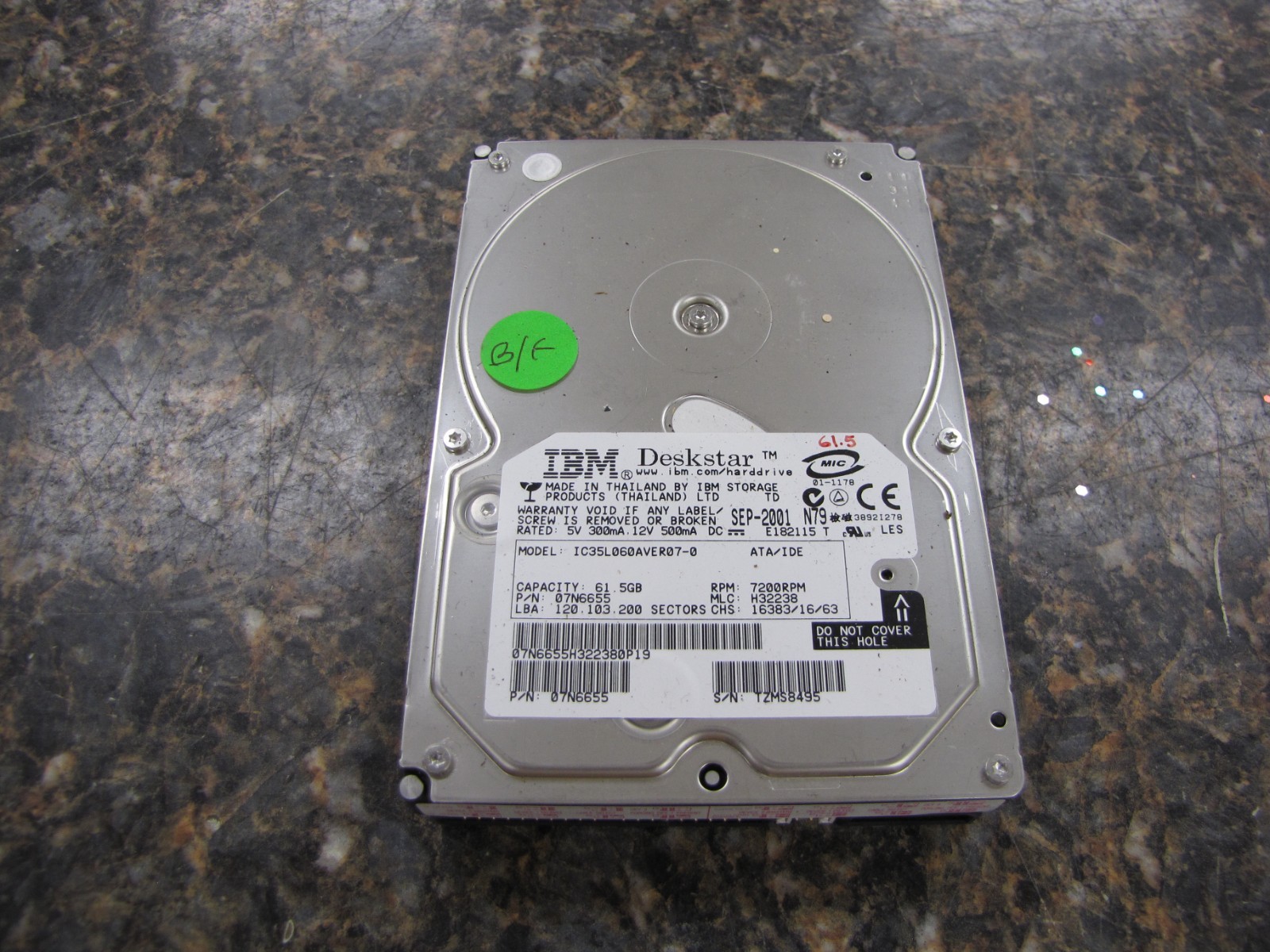 IBM Hard Drive 61.5GB Deskstar Model IC35L060AVER07-0 Hard Drive
