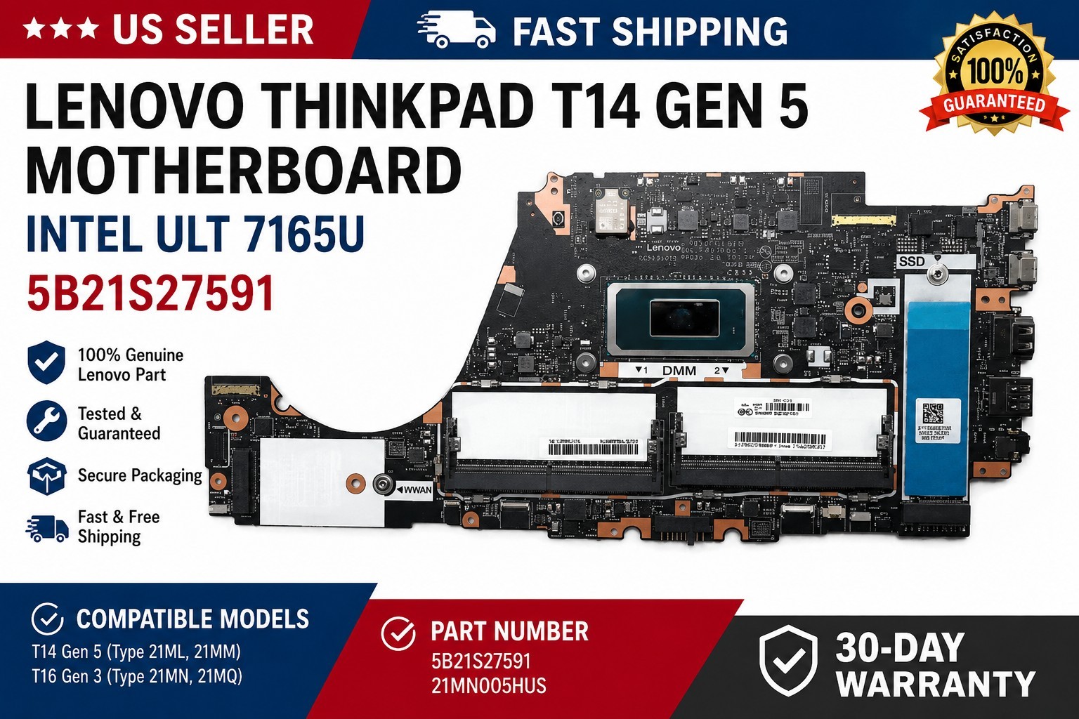 MB 5B21S27591 4 Lenovo Thinkpad Mainboard Intel U7-165U Win T14 Gen 5, T16 G NEW