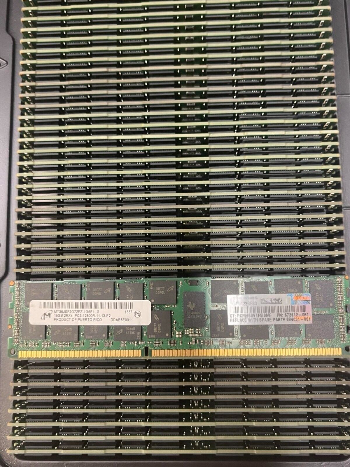 Lot of 12 Micron 16GB DDR3-1600 PC3-12800R 2Rx4 ECC REG DIMM MT36JSF2G72PZ-1G6E1
