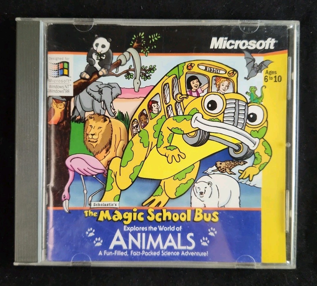 VINTAGE 1999 MICROSOFT WINDOWS MAGIC SCHOOL BUS EXPLORES THE WORLD OF ANIMALS 