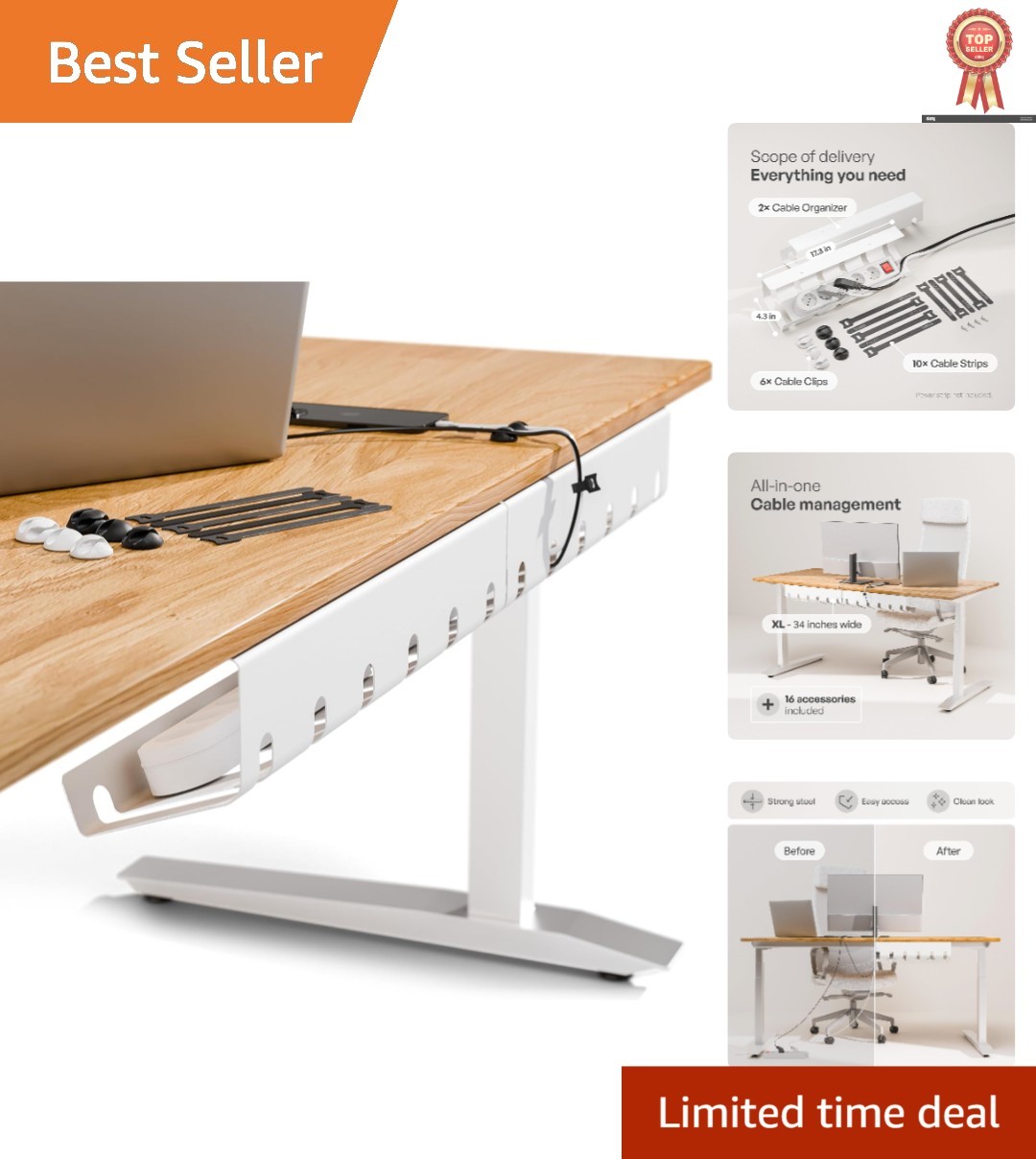 Cable Management Under Desk, Set of 2 - White