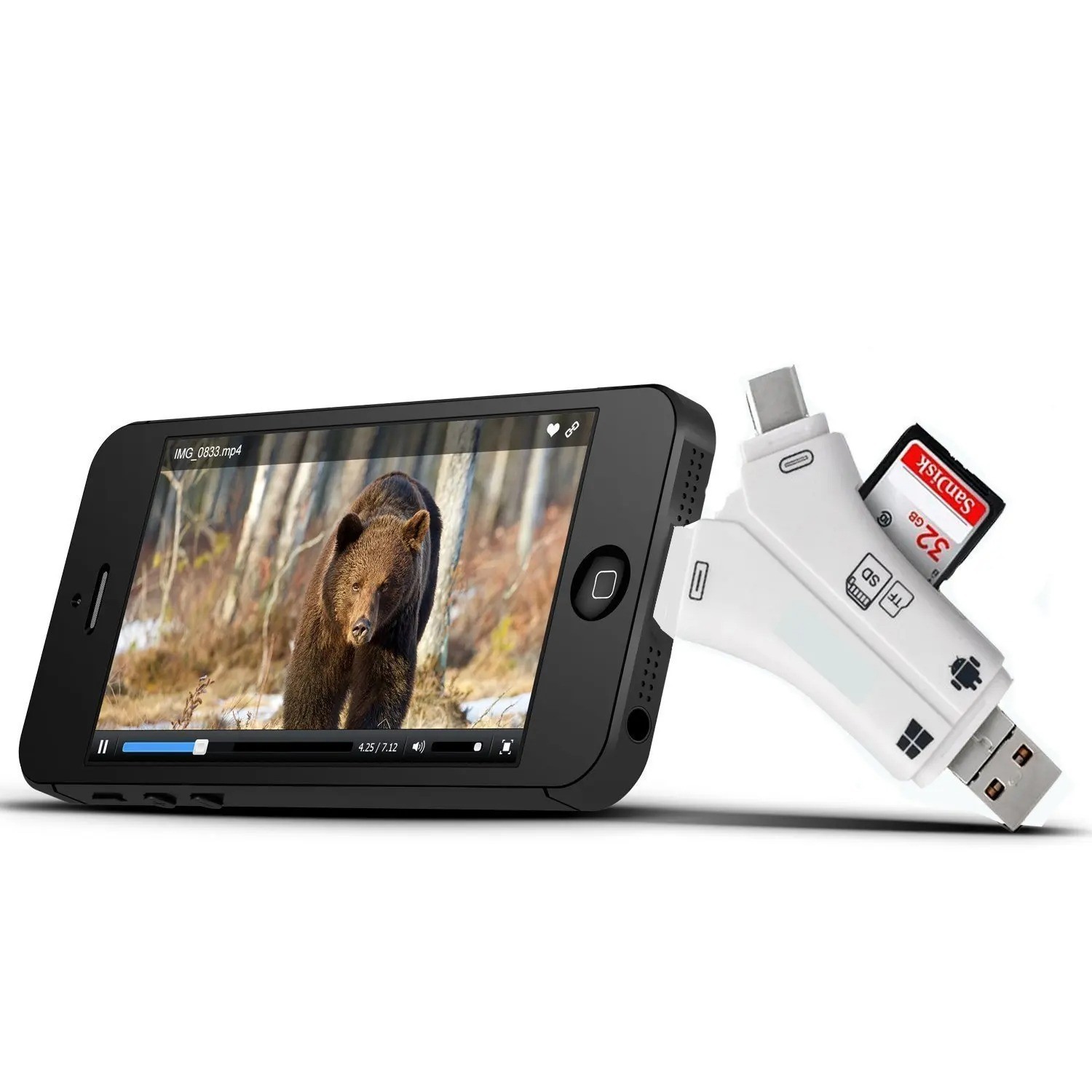 4 in 1 USB Micro SD TF Memory Card Reader Adapter For iPhone Android PC