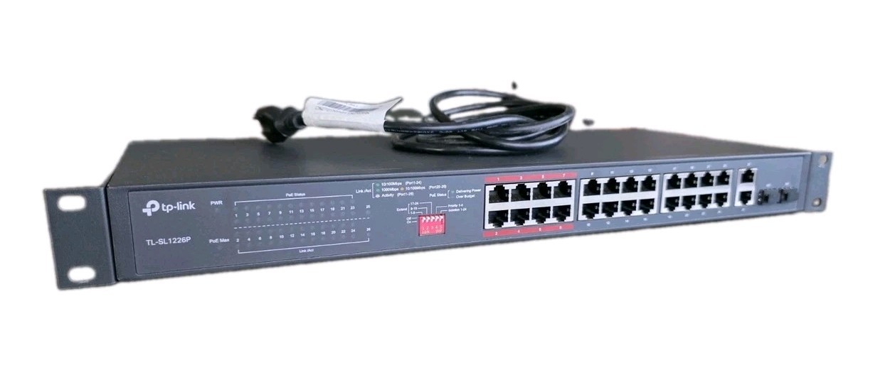 TP-Link 24-Port 10/100Mbps + 2-Port Gigabit Unmanaged PoE+ Switch - TL-SL1226P