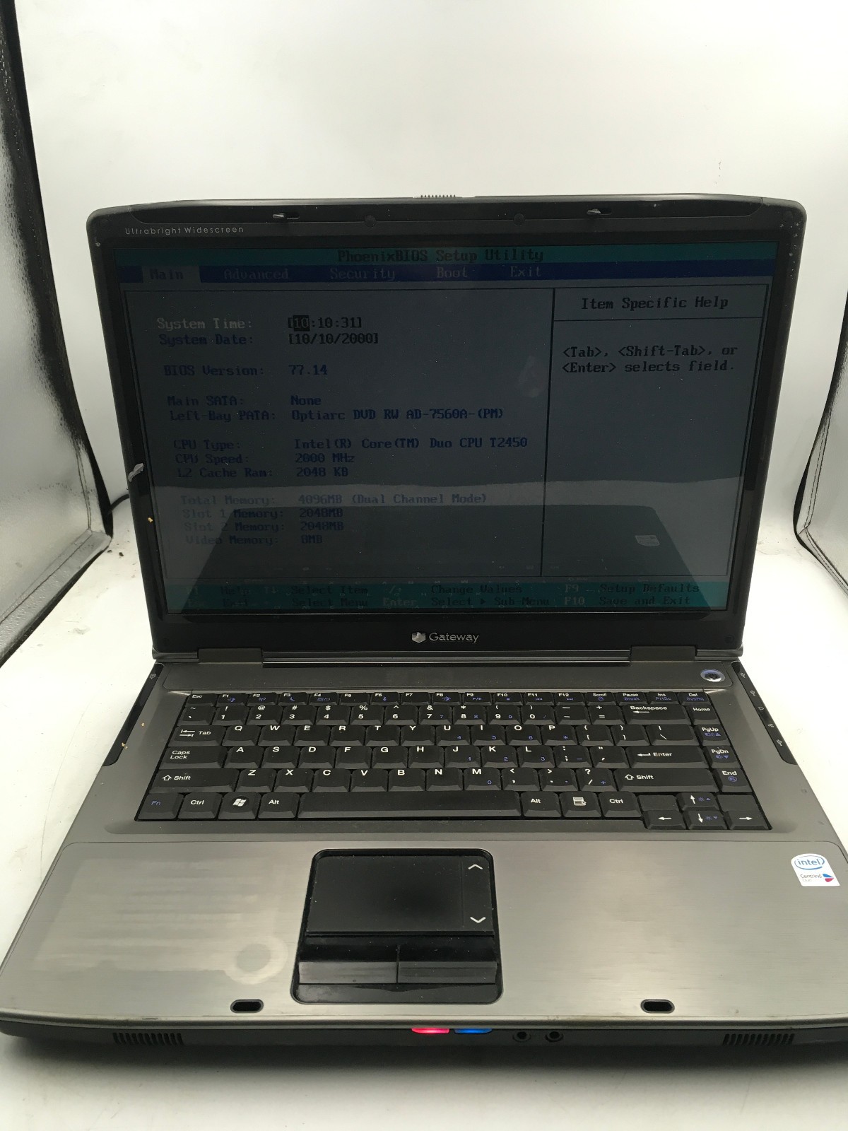 GATEWAY MA7 MT6840 - BOOTS TO BIOS - INTEL T2450 - 4GB RAM - 15" - READ DESC -BB