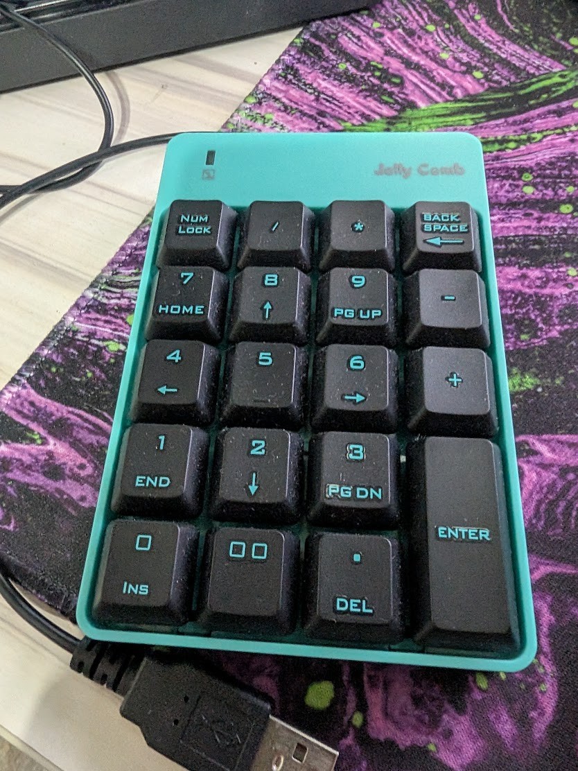 Jelly Comb Numerical Keypad  For Laptops Teal USB Connector Tested Working
