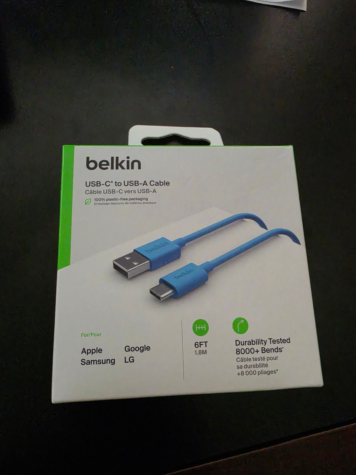 Belkin USB-C to USB-A USB Cable 6ft Blue Reinforced Sync Cable F2CU032