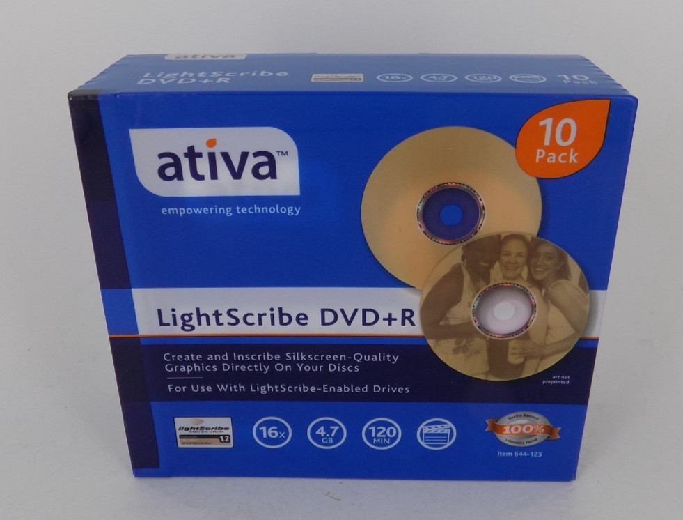 NEW and SEALED Ativa Lightscribe DVD+R 4.7GB 16x 120Min 10 Pack 