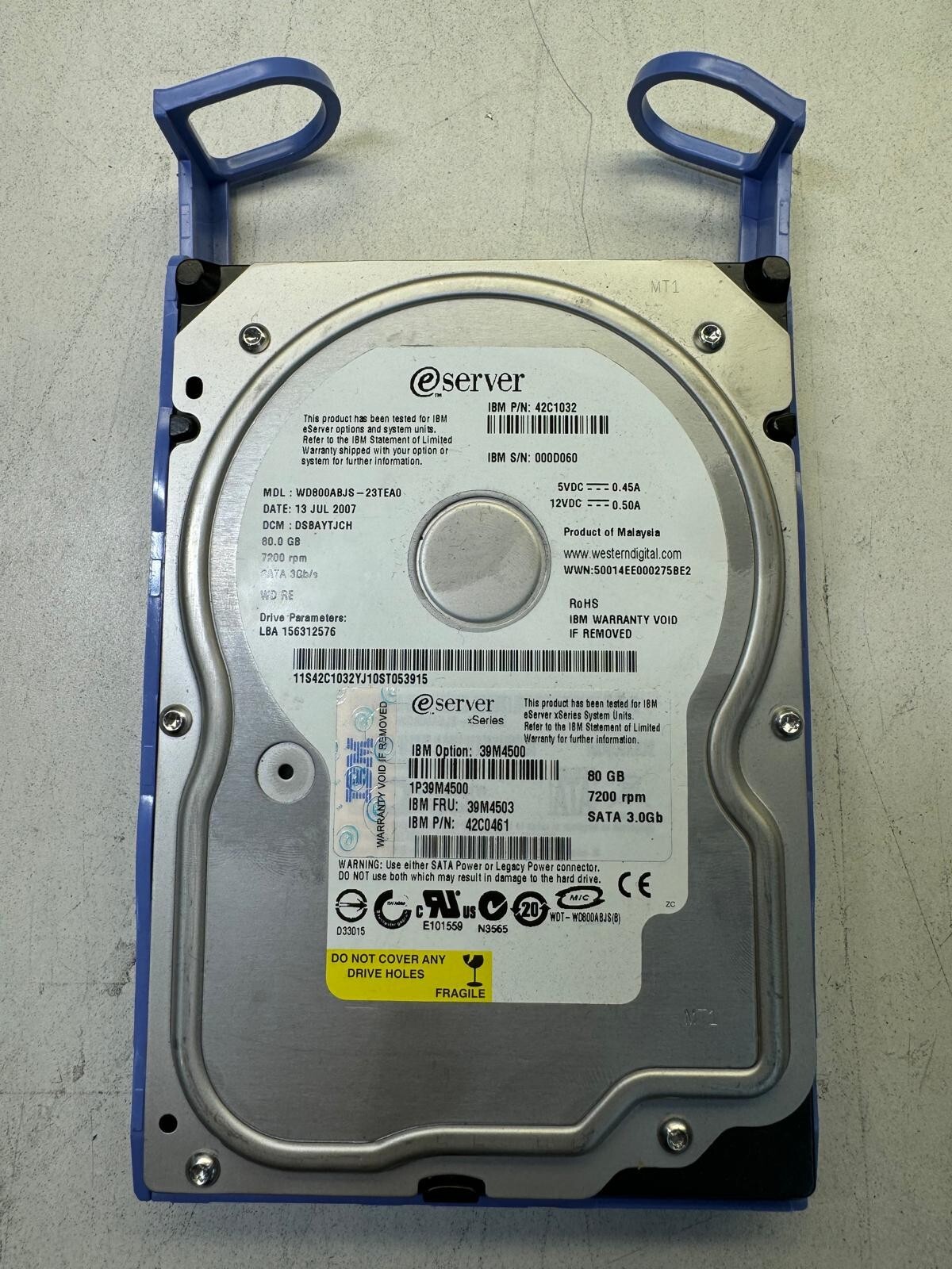 IBM 39M4500 39M4503 42C0461 1P39MM4500 80Gb 7.2K 3Gb/s SATA 3.5in HDD
