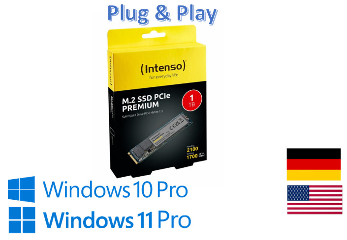 Intenso M.2 NVMe 250GB/500GB/1TB/2TB SSD Hard Drive with Windows 11