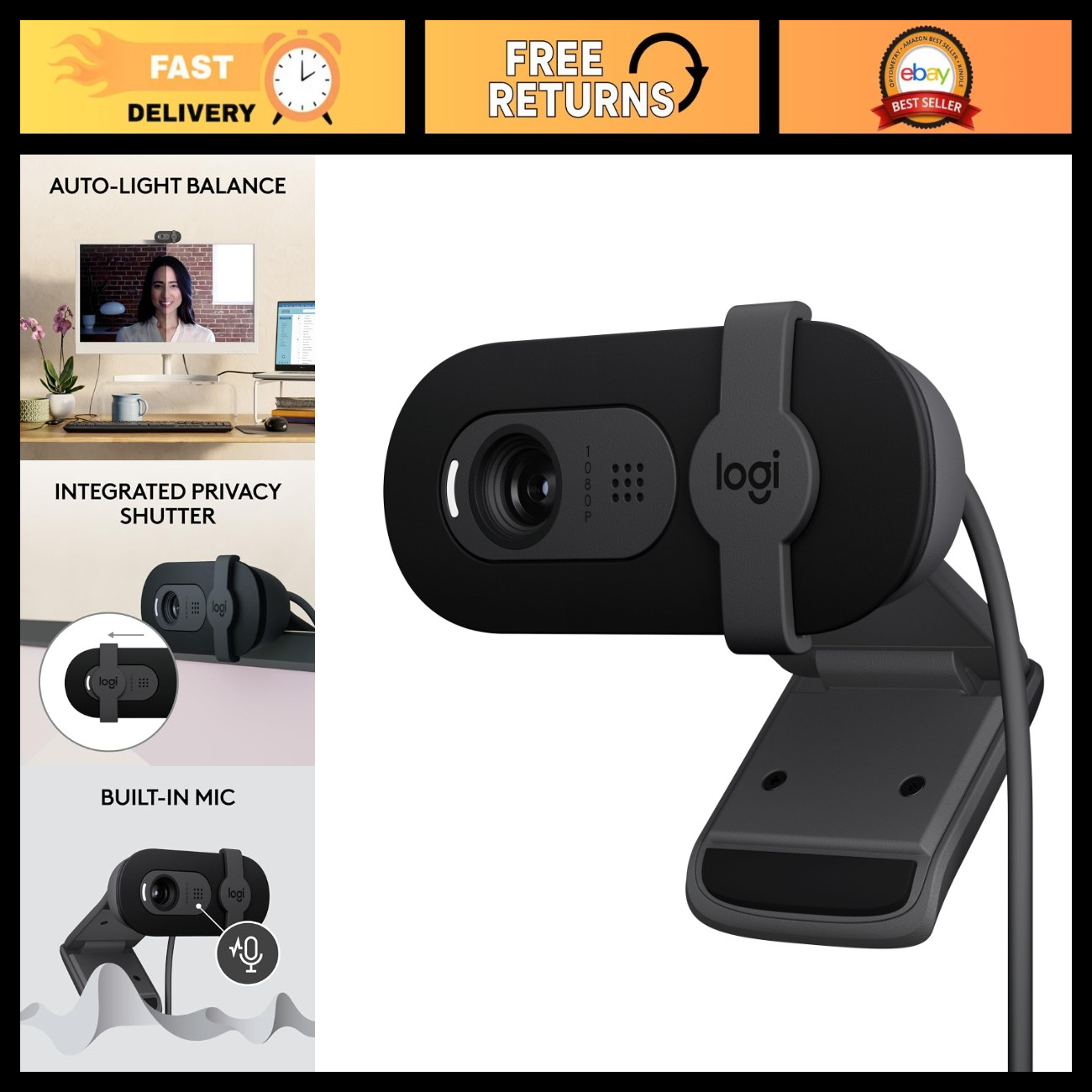 Full HD 1080p Webcam for Streaming & Video Calls - High-Quality, Low-Light Perfo