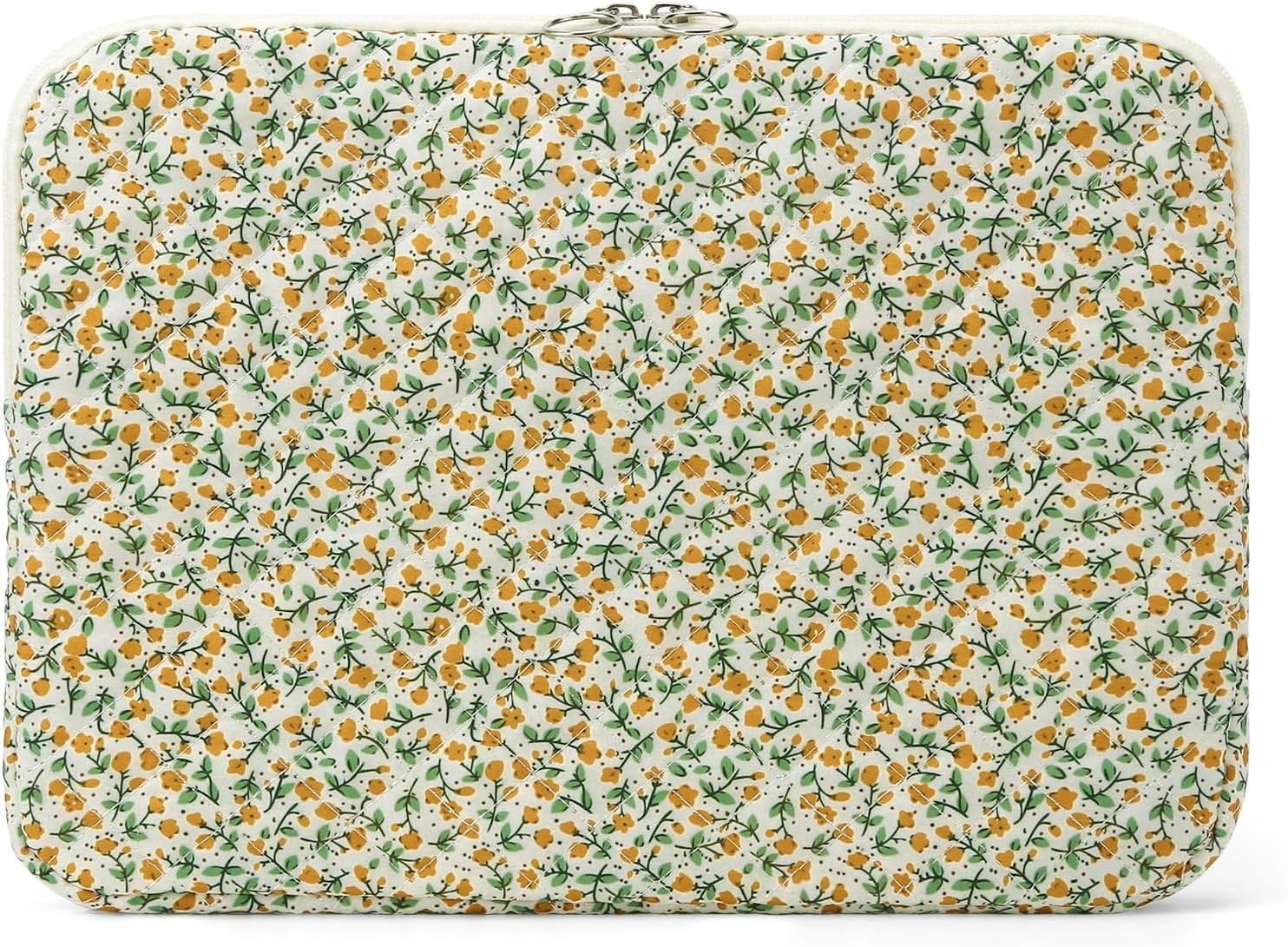 Cute Quilted Puffy Laptop Sleeve for 13-15.6 Inch Laptops - Padded Floral Case