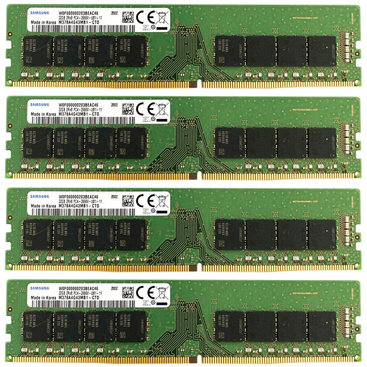 Samsung 128GB (4X32GB ) DDR4 2666MHz PC4-21300 UDIMM Memory Ram M378A4G43MB1-CTD