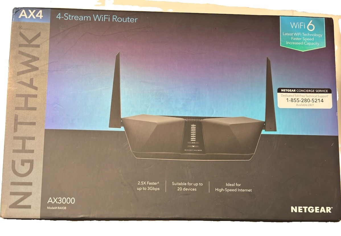 Netgear Nighthawk AX4 AX3000 Wi-Fi 6 Router 2.4/5GHz (RAX38-100NAS) New open box