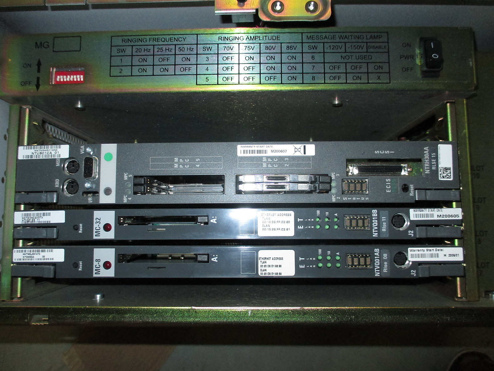 Nortel MG1000 MG 1000 Telecom Switch Incl: NTVQ01AB + NTVQ01BB + NTRH30AA Cards