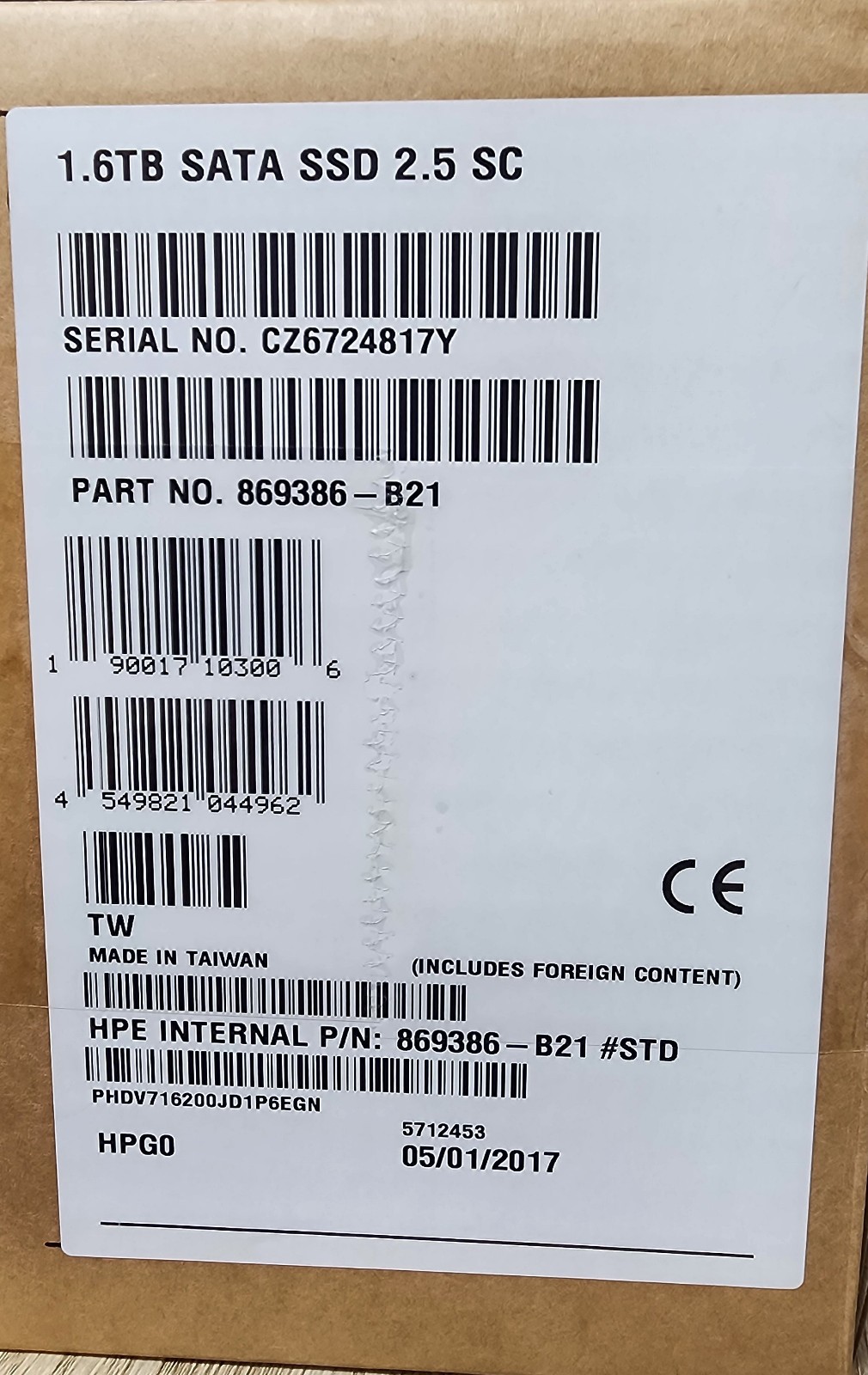 NEW  HPE Original 869386-001-B21 1.6TB  SATA 6Gb  2.5" SC Server SSD