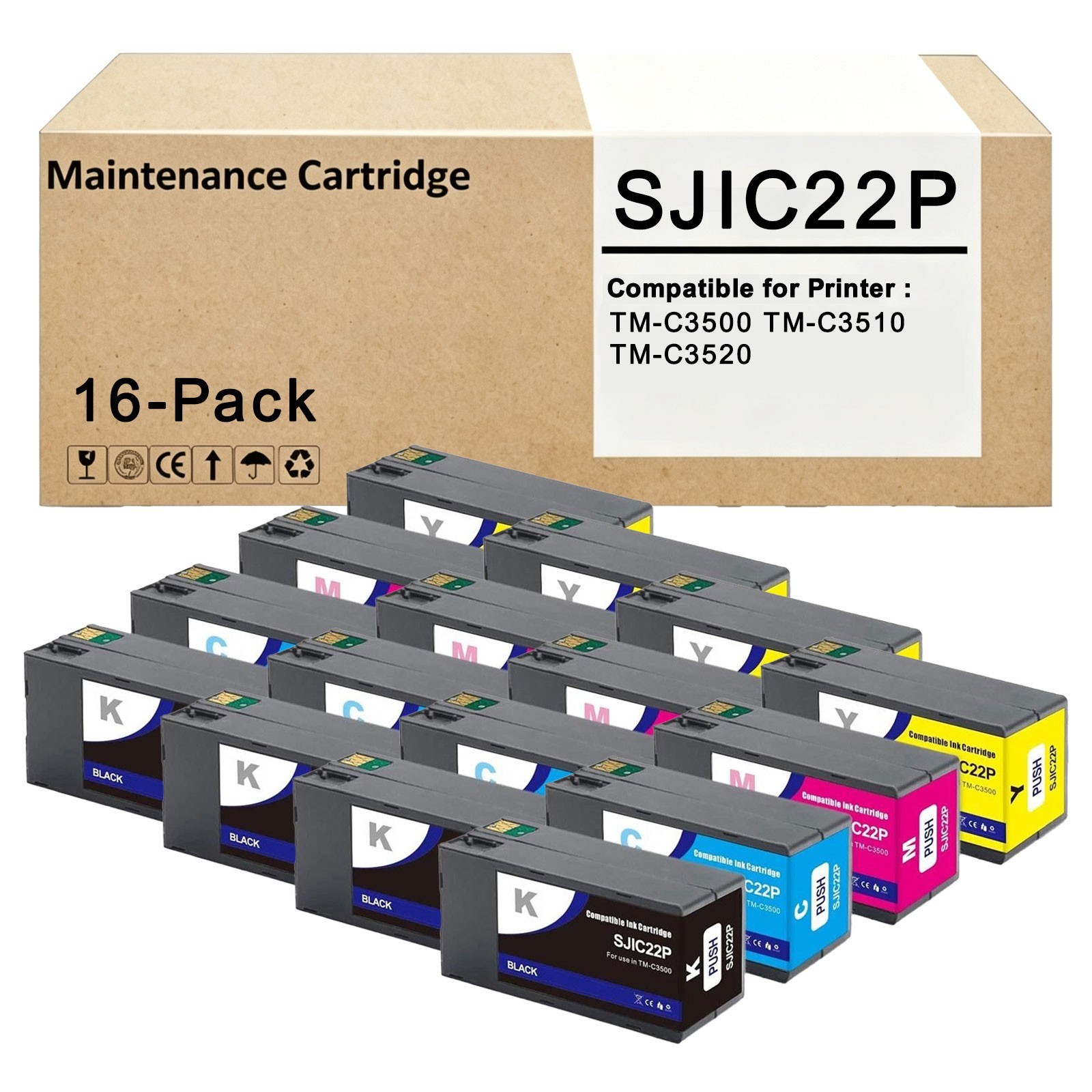 16 Pack SJIC22P Ink Cartridge Works for TM-C3500 TMC3500 C3500 C3510 C3520