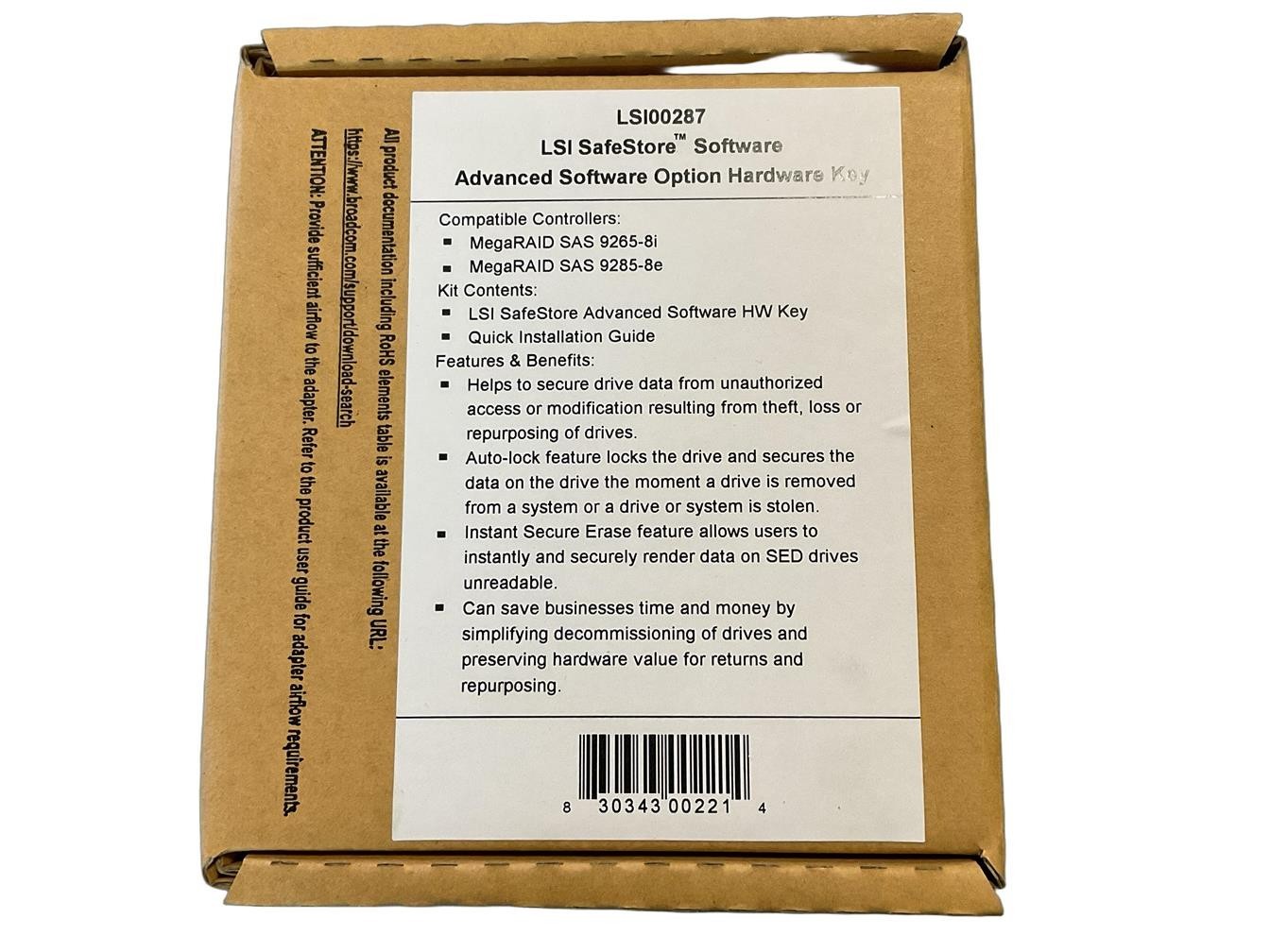 LSI00287 MegaRAID SAS 9265-8i LSI ADVANCED SOFTWARE Option Hardware key