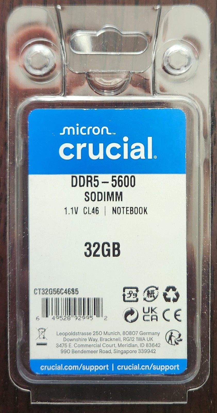 BRAND NEW CRUCIAL 32GB (1x32GB) DDR5 CL46 5600MHZ SODIMM LAPTOP RAM CT32G56C46S5
