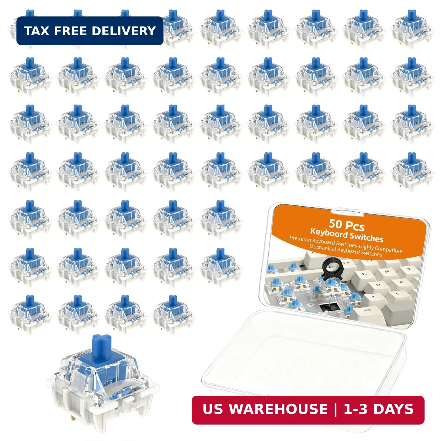 50 Pcs Keyboard Switches, 3 Pin Dustproof Mechanical Keyboard Switches, Clicky,