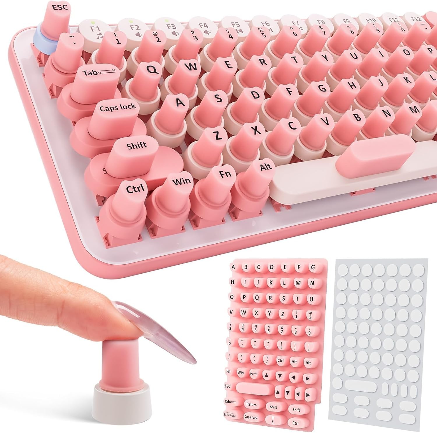 70PCS Raised Keyboard Stickers for Long Nails, Universal Nail - Pink 