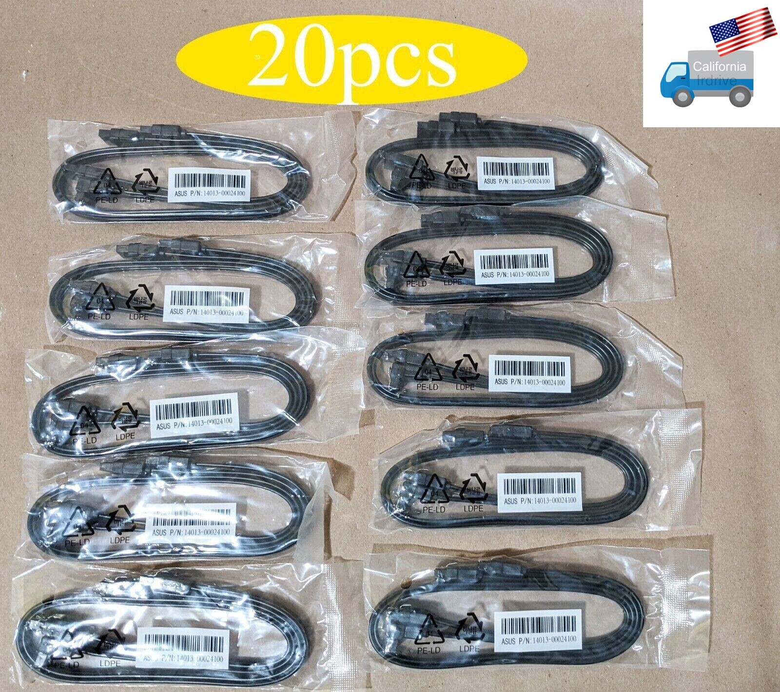 NEW Qty 20 Lot Genuine Asus SATA III 3 SSD HDD Data Cables w/Locking Latch,6Gbit