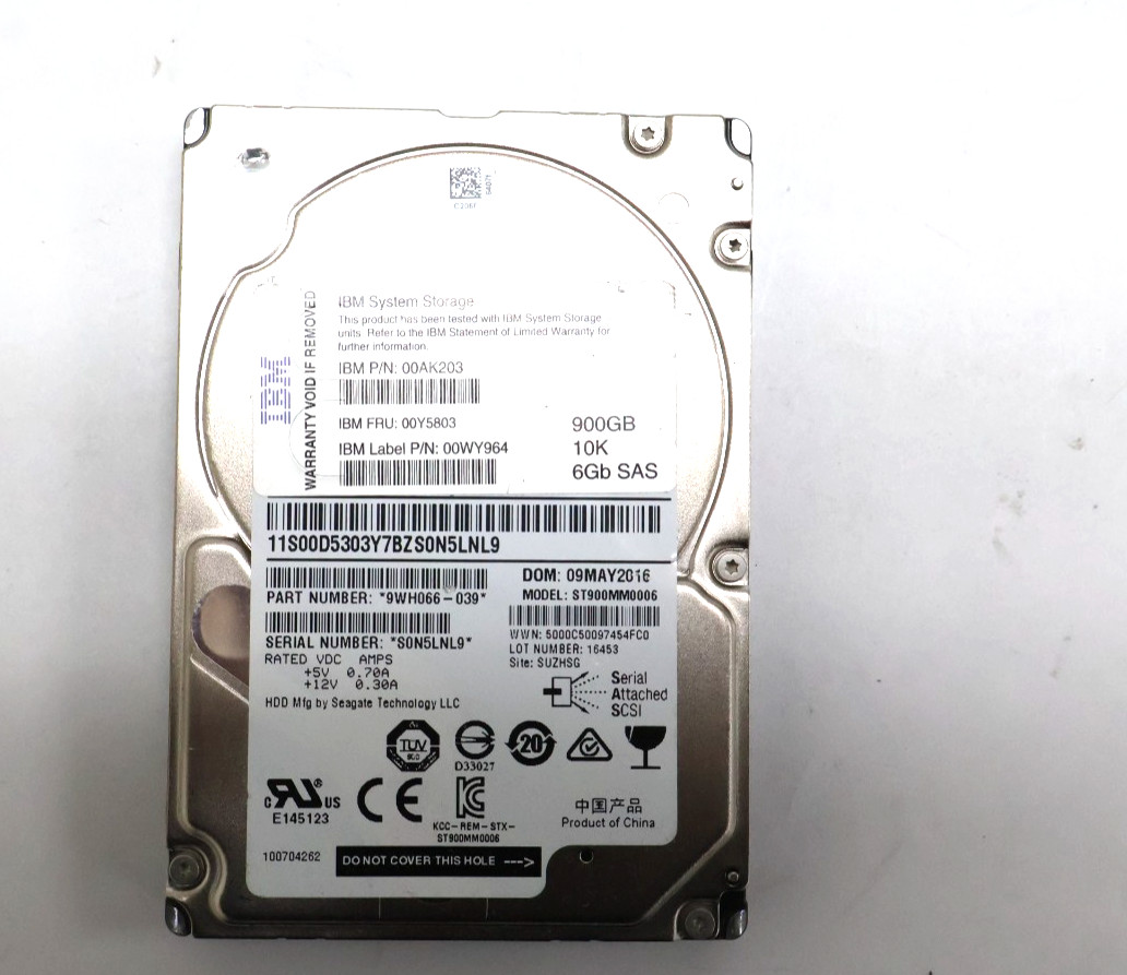 IBM System Storage ST900MM0006 900GB 10K RPM 2.5" 6Gb SAS Hard Drive 9WH066-039