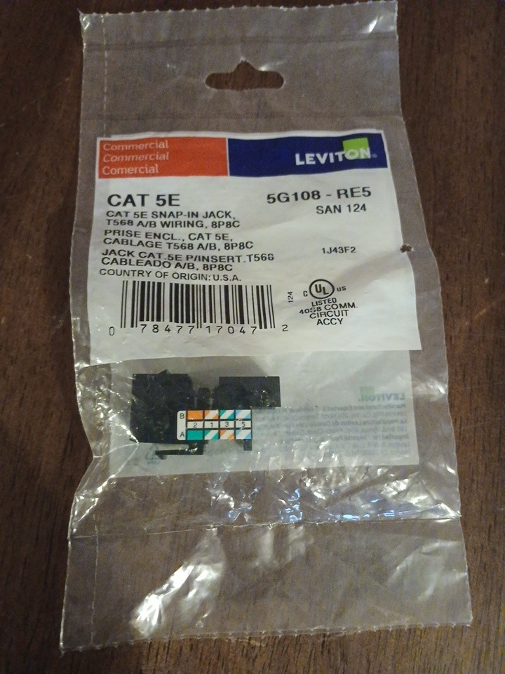 NEW Leviton 5G108-RE5 QuickPort Multi-Use CAT 5e Adaptor Jack - Black