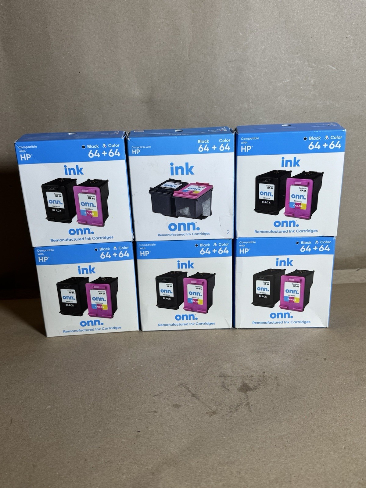 LOT OF 6 New ONN 64 Black & 64 Tri-Color Ink Cartridges EXP 2024-2025