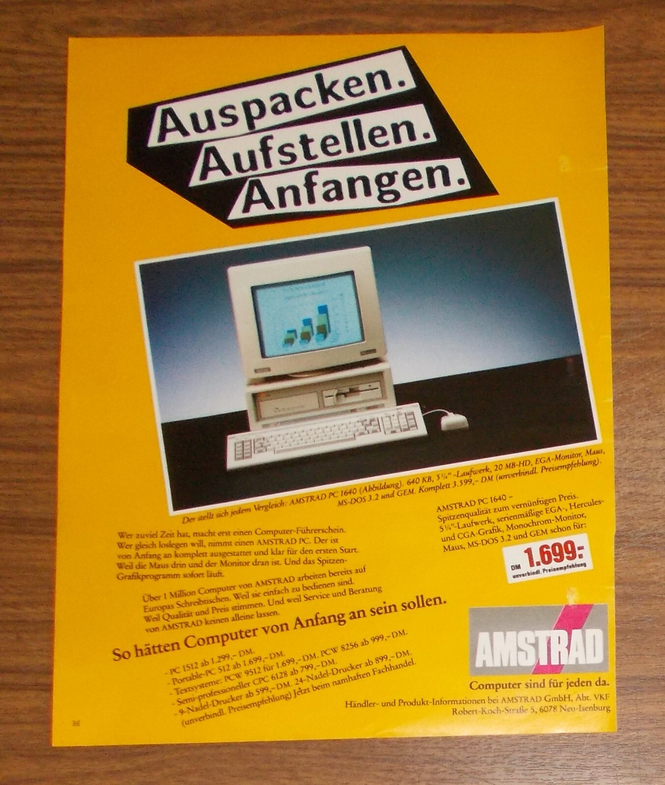 Rare Advertising AMSTRAD PC 1640 Computer - Set Up - Turn On - Start 1988
