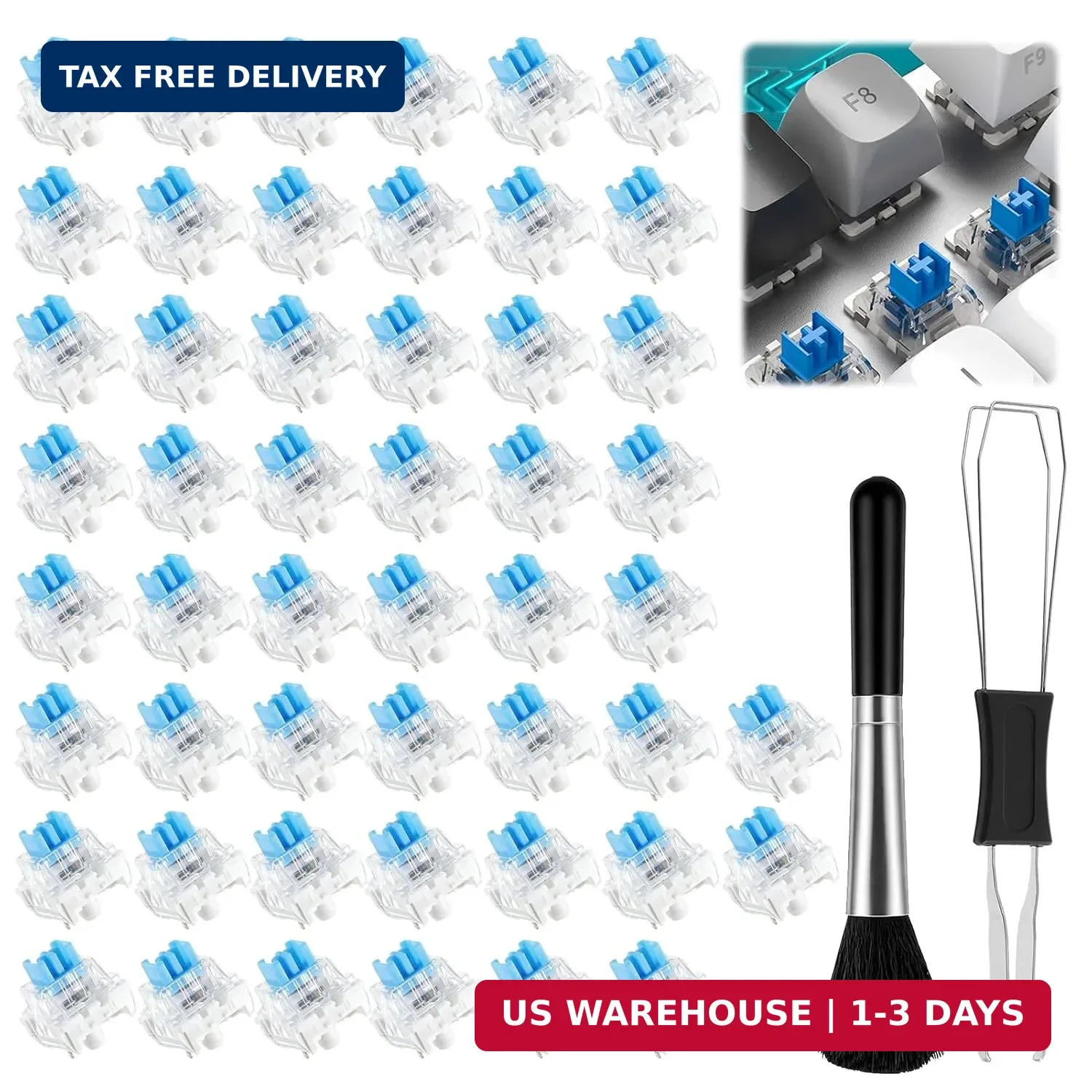 50 Pcs Blue Keyboard Switches,3 Pin Clicky Key Clickers for Mechanical Keyboard