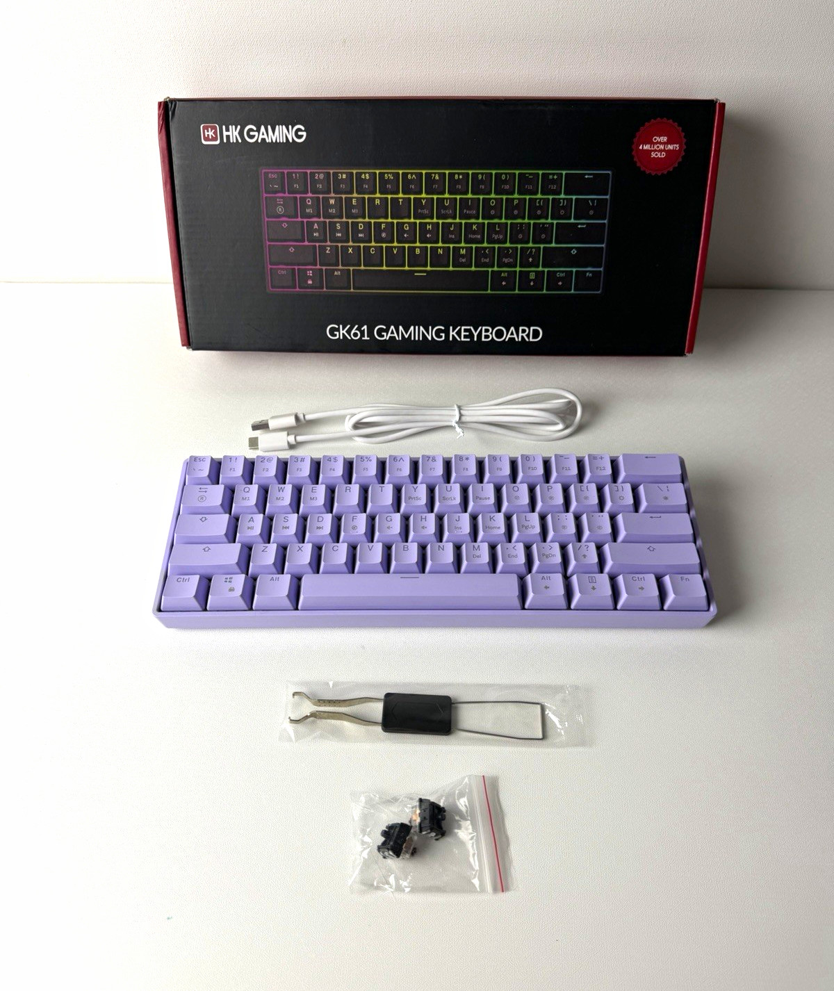 HK Gaming GK61 Mechanical 61-Key RGB Hot Swappable USB Keyboard, Purple
