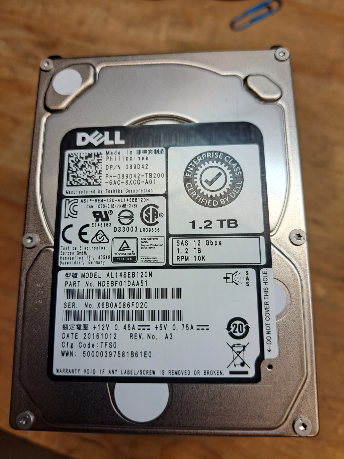 089D42 089D42 Dell 1.2TB 12Gbps 10K RPM Hot-Plug SAS 2.5" Internal Hard Drive
