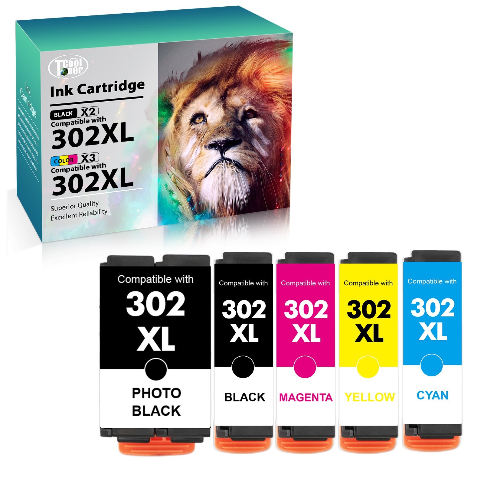 5PK 302XL T302XL Ink Cartridge for Epson 302 Expression XP-6000 XP-6100 Printer