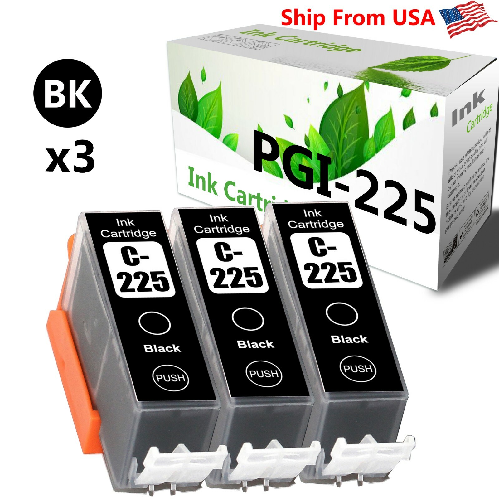 3pack LOTS PGI 225 Black ink for MG5320 with PP-201 MG6220 Printer