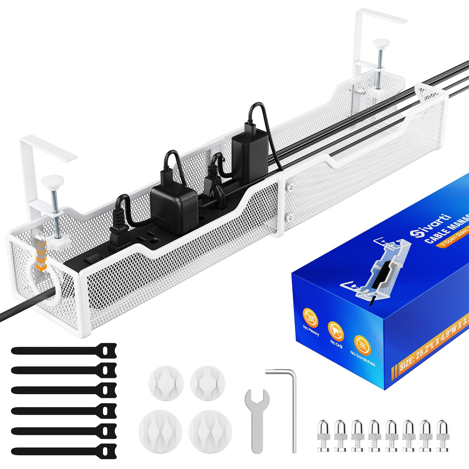Cable Management Under Desk - 25.2" Open Slots No Dill Cable Tray