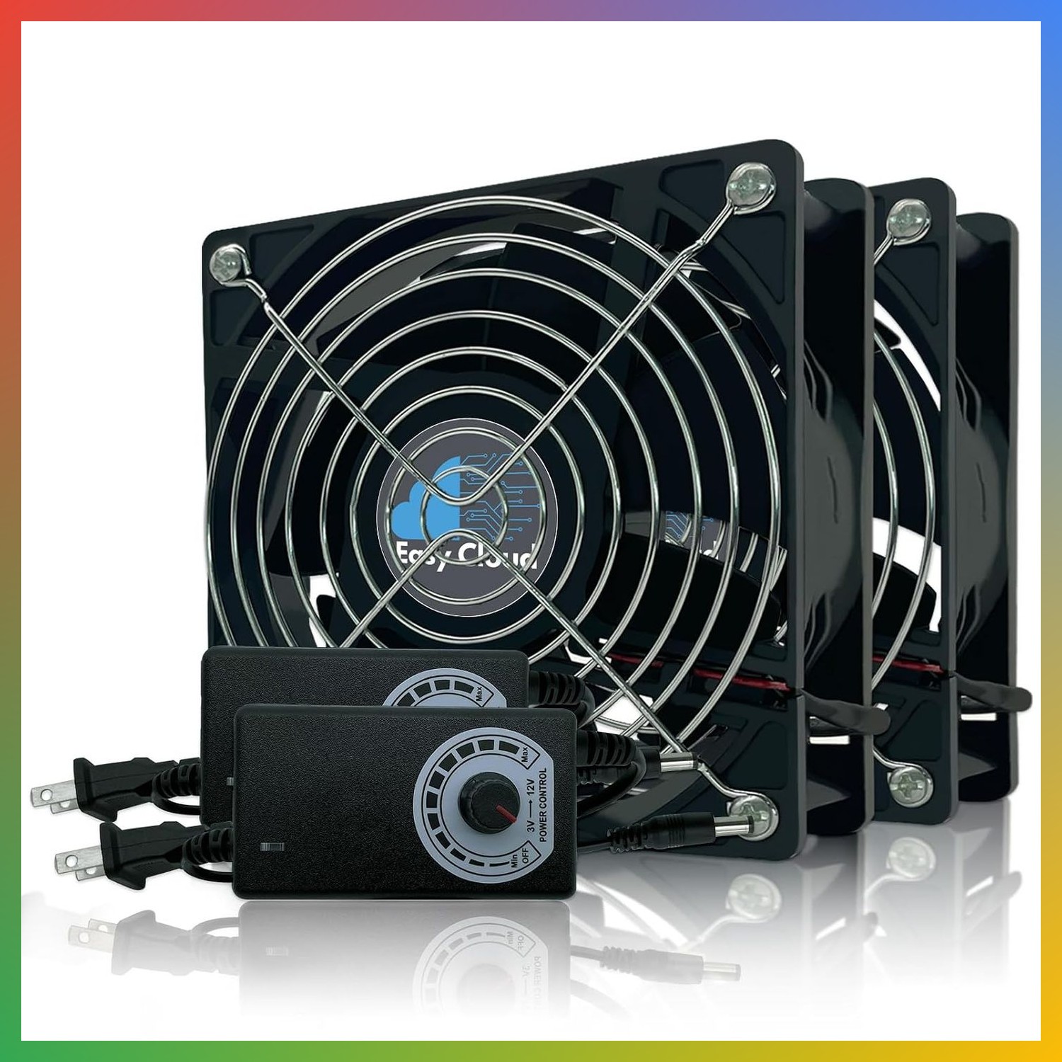 120mm Variable Speed Axial Muffin PC Fan with Controller, 2Pack