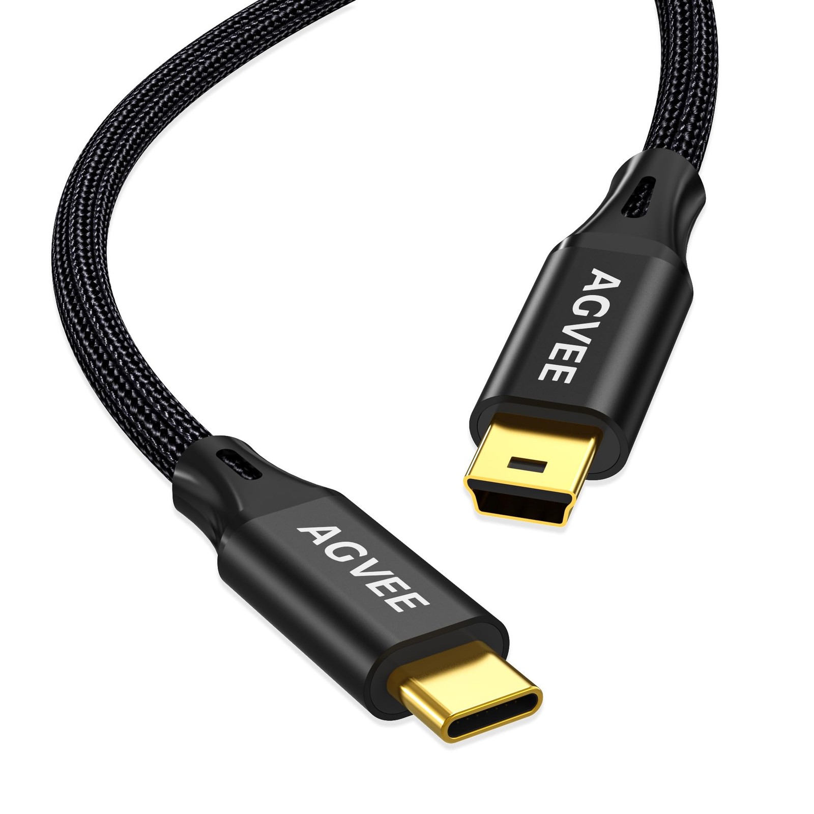 AGVEE 2 Pack 1ft USB-C to Mini USB Cable, Mini-B 5-Pin Data 1ft+1ft, Black
