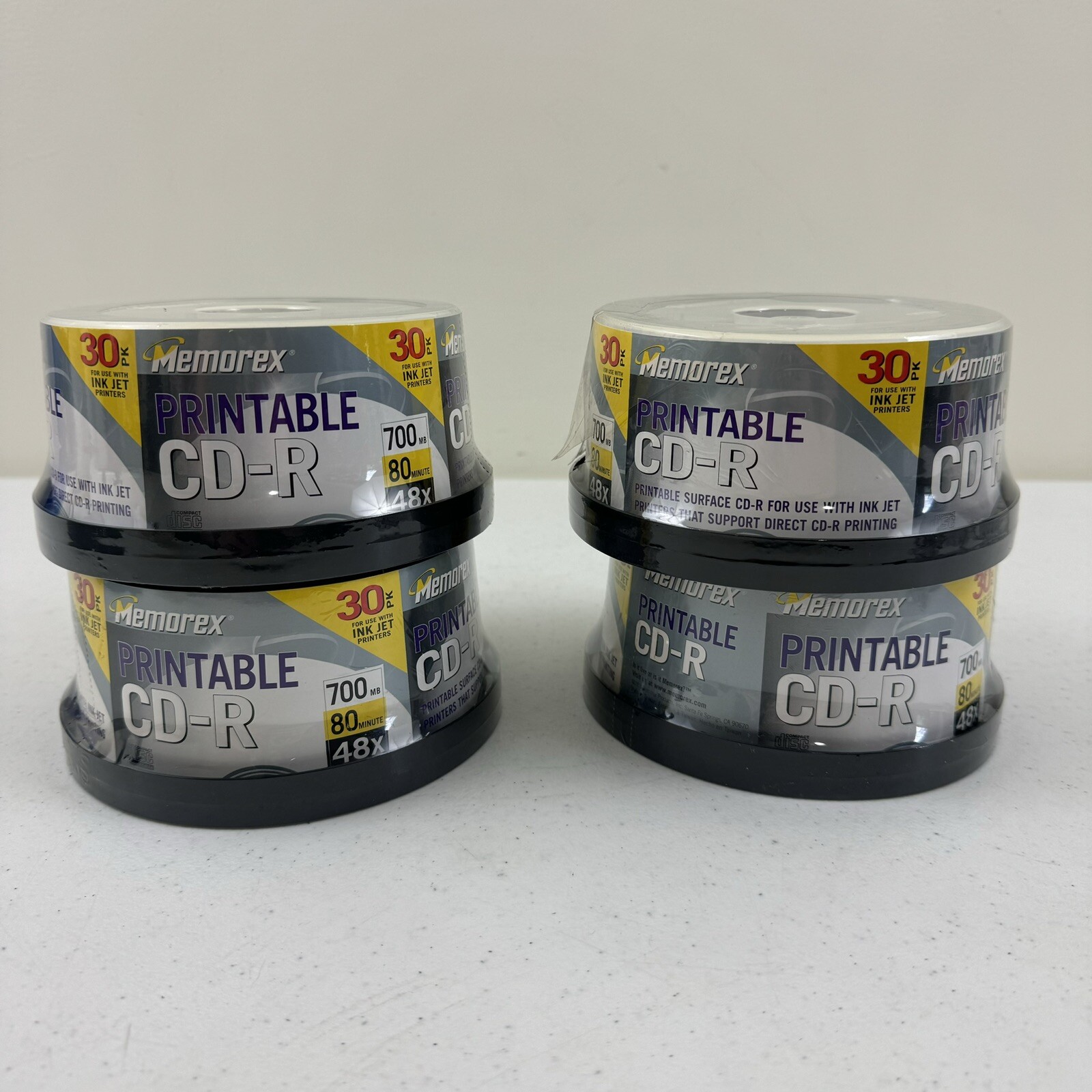 4 Packs New Memorex White 700mb 80 Min 48x Inkjet Printable CD-R 30 Pk