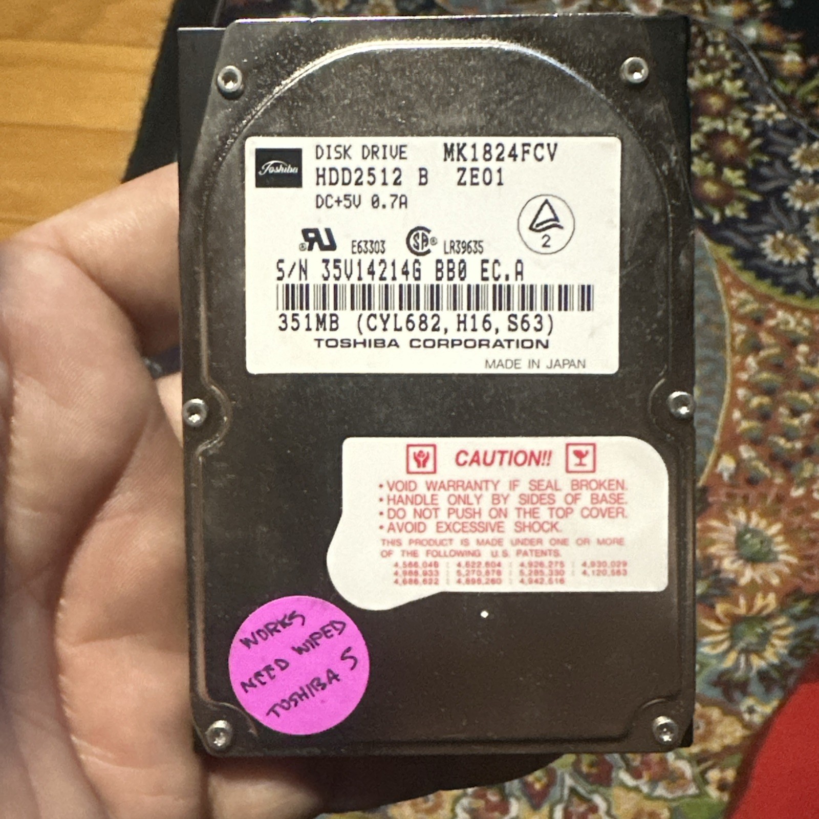 Toshiba Mk1824fcv 351mb 2.5" Notebook Laptop Hdd Hard Disk Hdd2512 C
