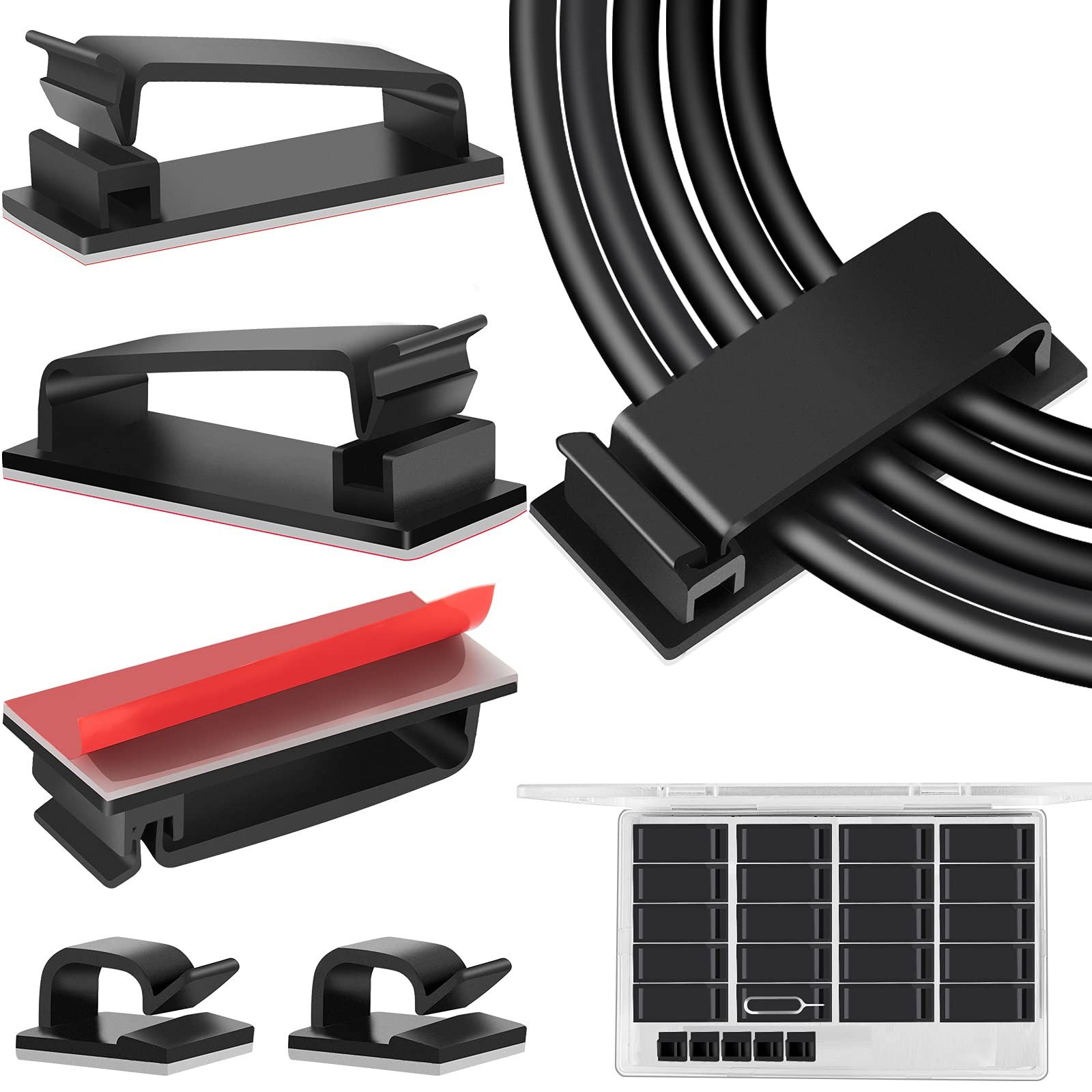20 PCS Large Cord Clips Adhesive Under Desk Wire Management Black
