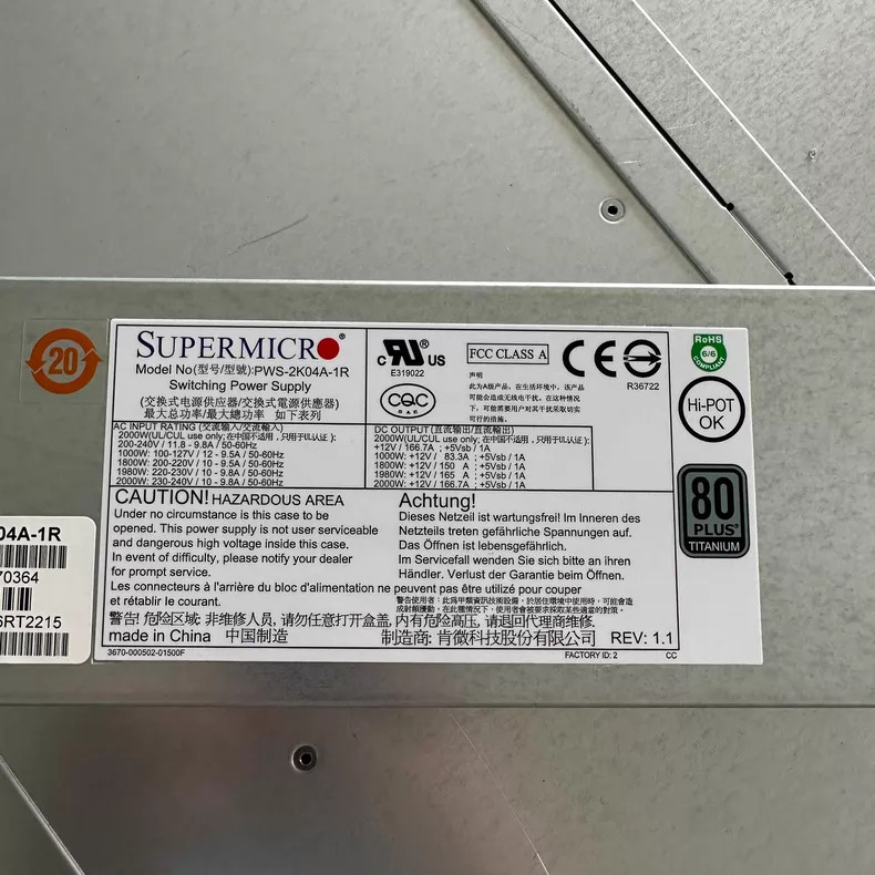 Supermicro PWS-2K04A-1R 2000W Server Power Supply Module Original Hot Swap