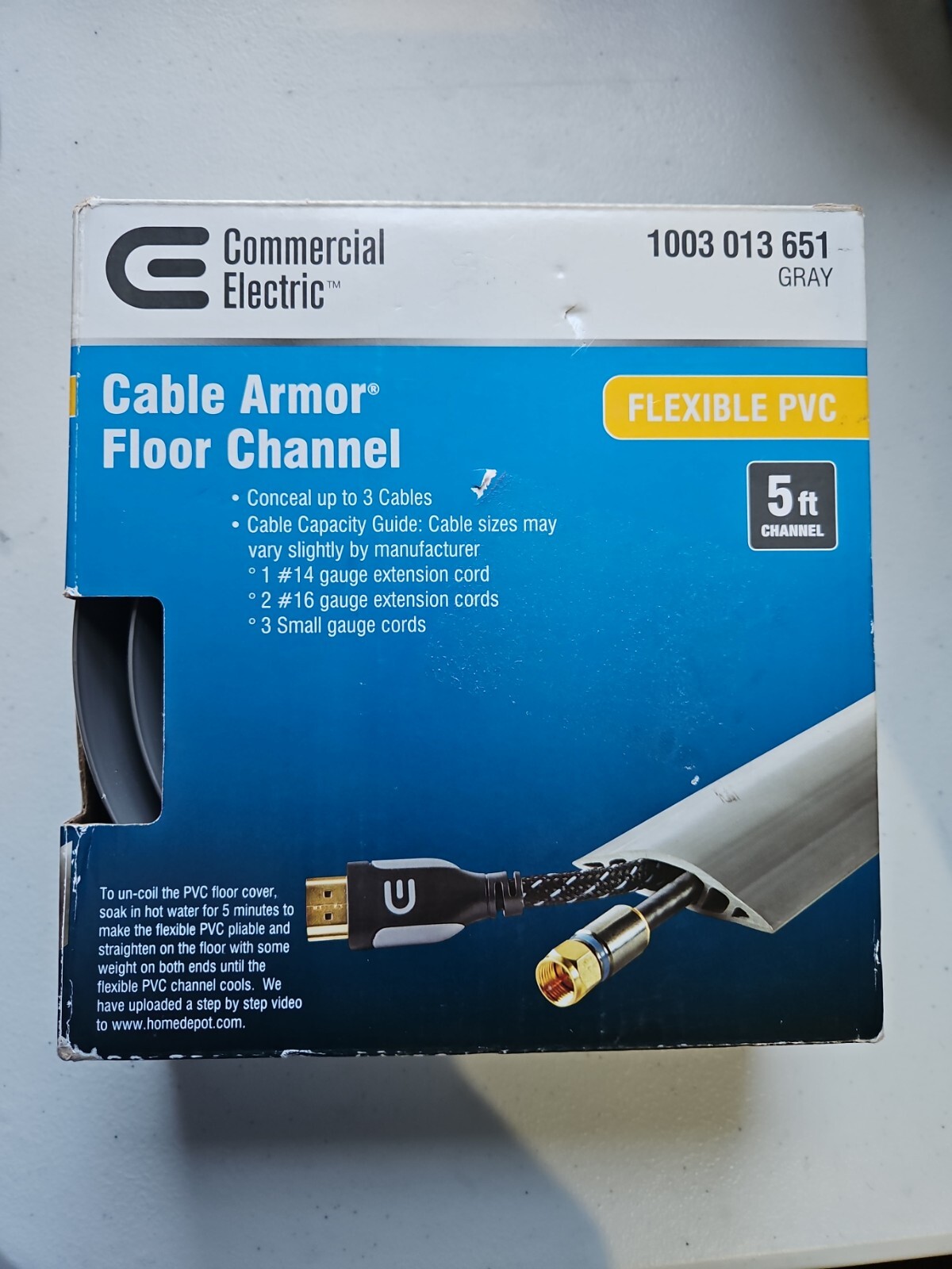 Commercial Electric 5 Foot Cable Armor Floor Channel Flexible PVC Gray