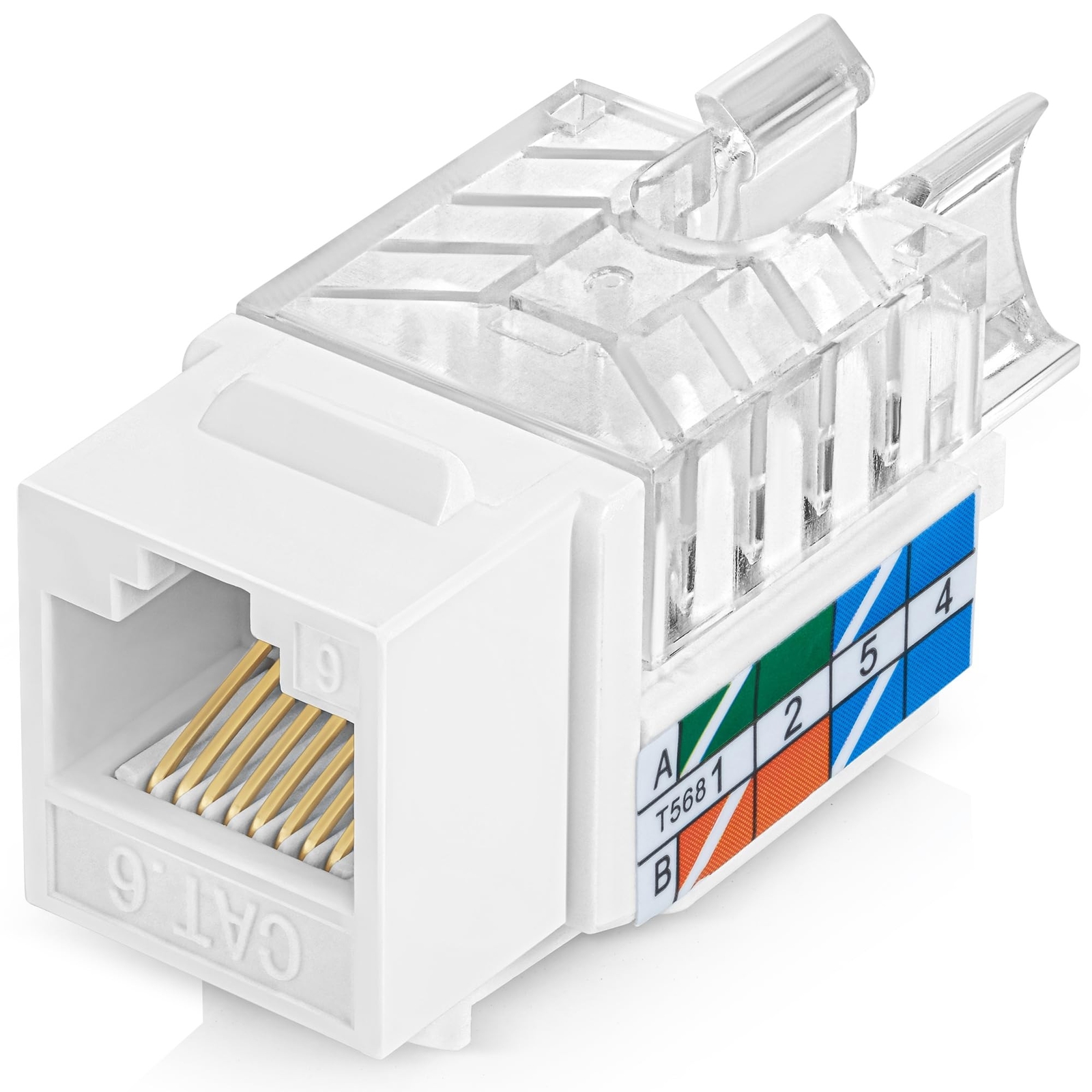 Everest 45° Angled RJ45 Cat6 Keystone Jacks 50-Pack in White - Slim Profile