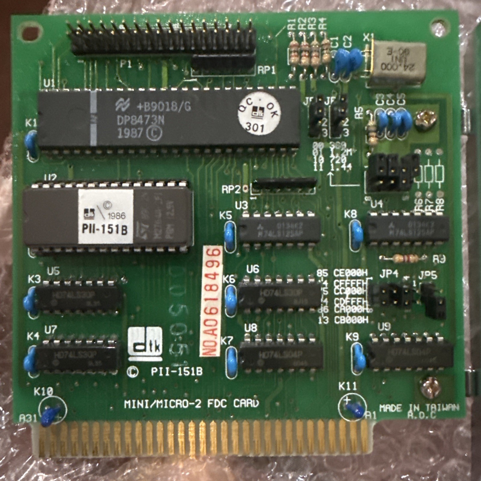 DTK PII-151B Mini/Micro-2 FDC 8-Bit ISA Floppy Controller Card Vintage PC