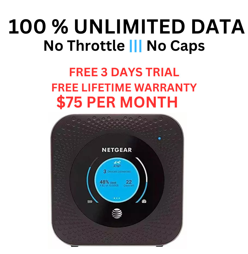 AT&T UNLIMITED DATA Netgear M1 MR1100 4G LTE RV's Internet Home $75/Month