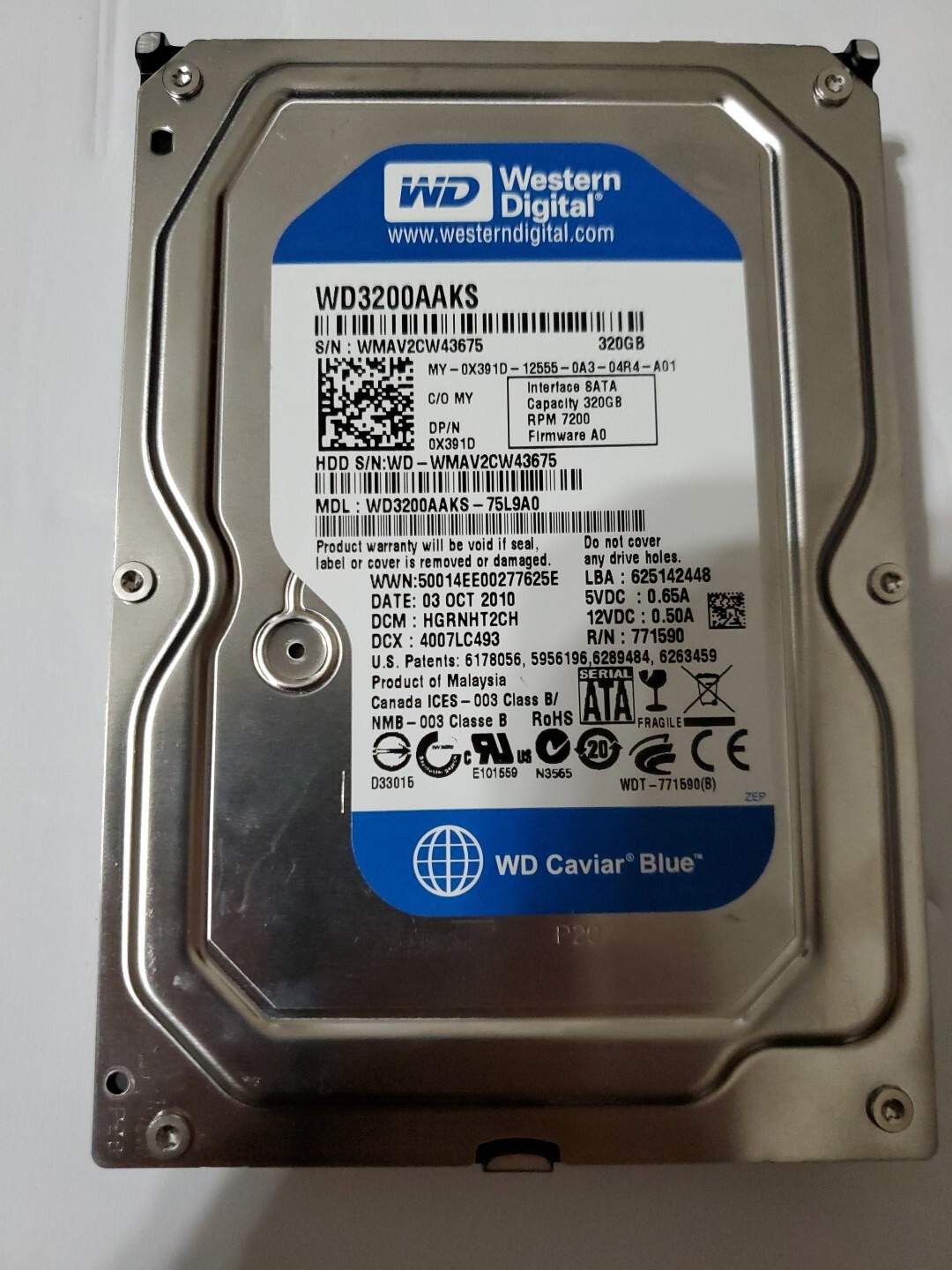 Western Digital WD3200AAKS X391D 320GB 3.5 in SATA II 3Gb/s 7.2KRPM 16MB 