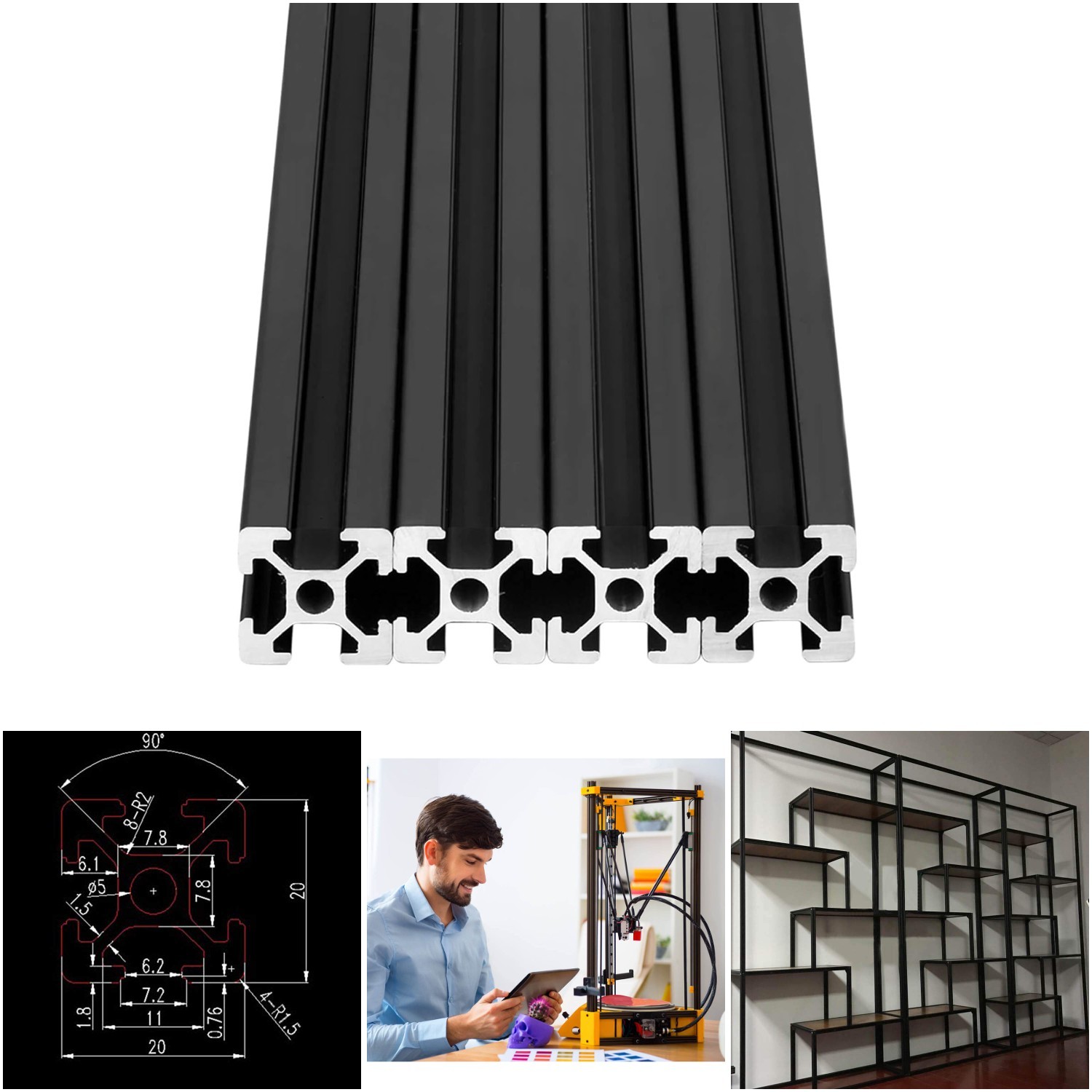 4pcs 400mm T Slot 2020 Aluminum Extrusion Anodized Linear Rail CNC 3D Printer