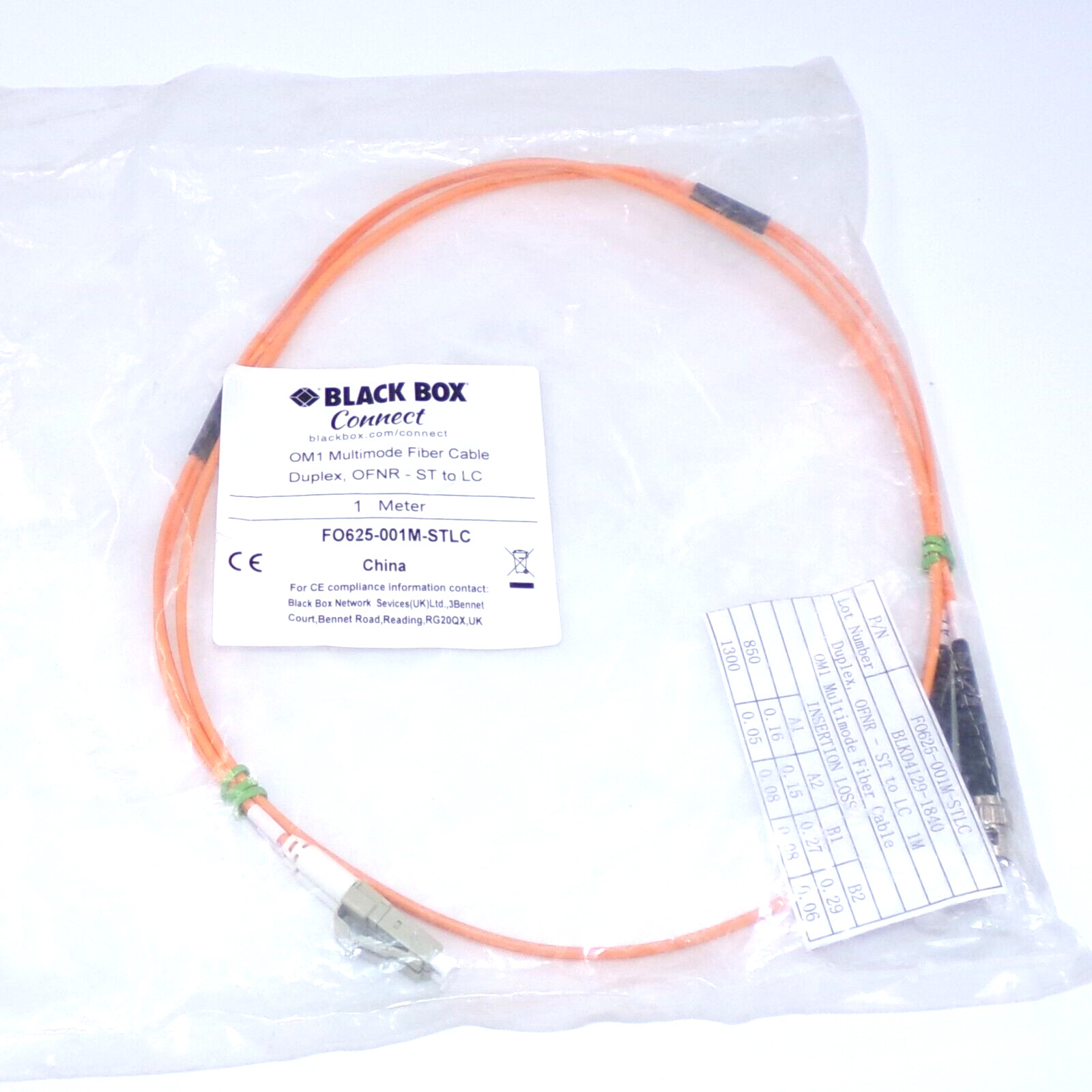 Black Box Connect OM1 Multimode Fiber Cable FO625-001M-STLC
