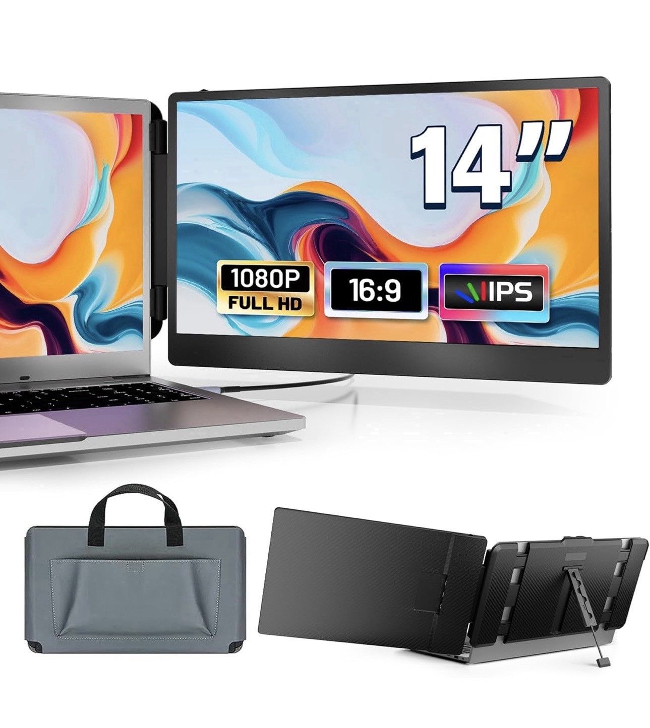NEW Domyfan S1 Portable Dual Laptop Monitor 14” Plug and Play Screen Extender