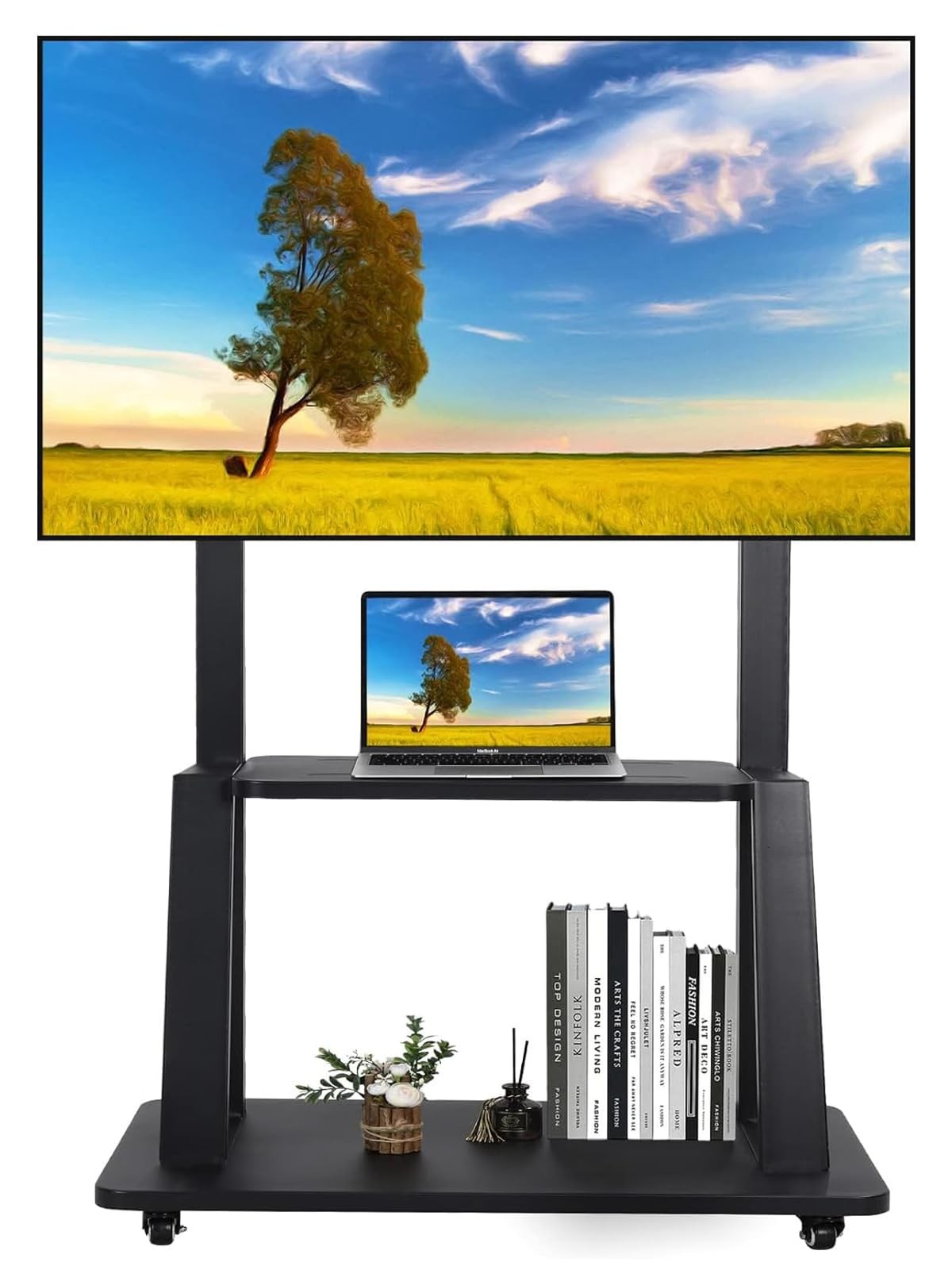 Rolling TV Stand 32-75 Inch Heavy Duty 100lb Mobile Cart Wheels Black Portable